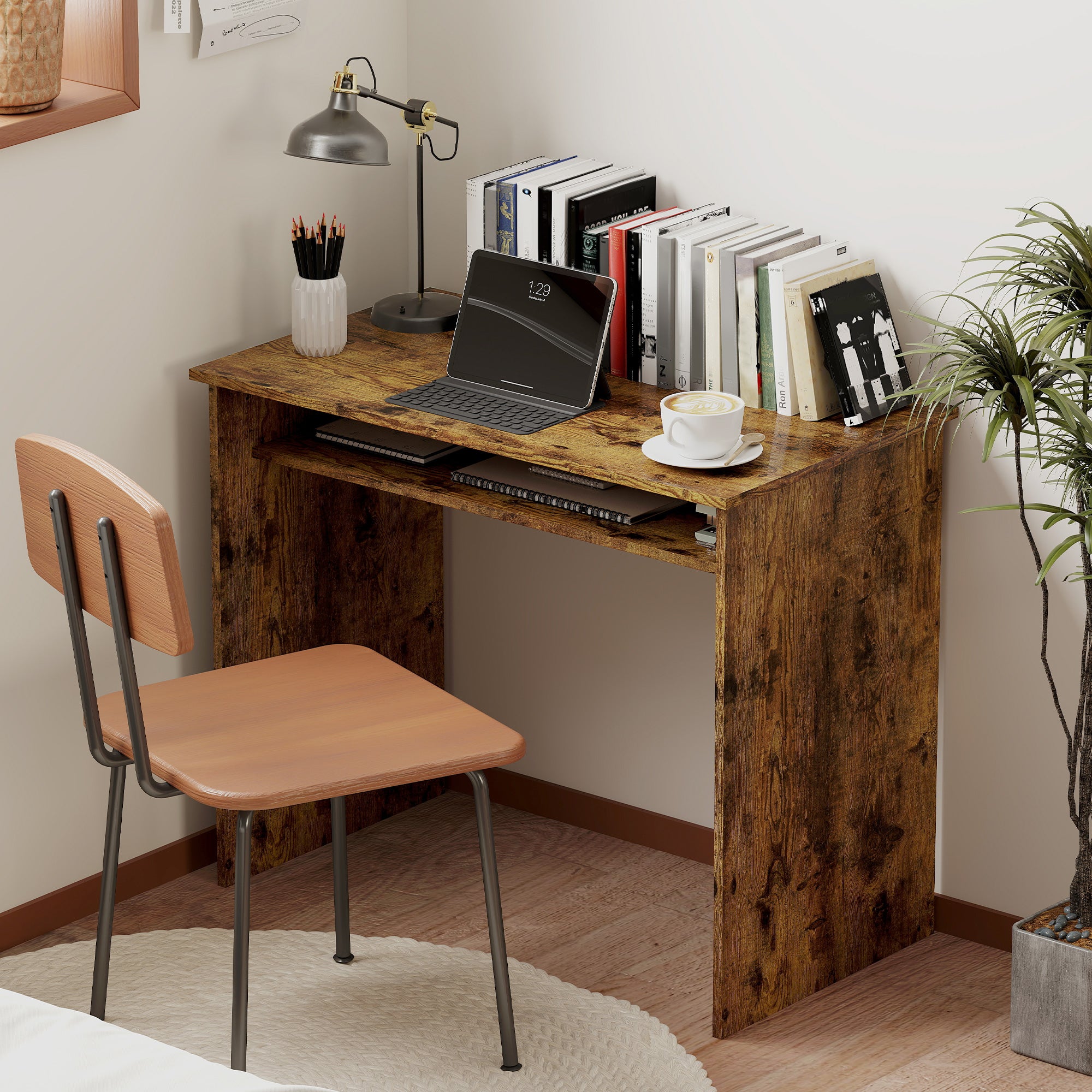 Writing Desk Laptop Table Workstation with Shelf Home Office Black Wood Grain
