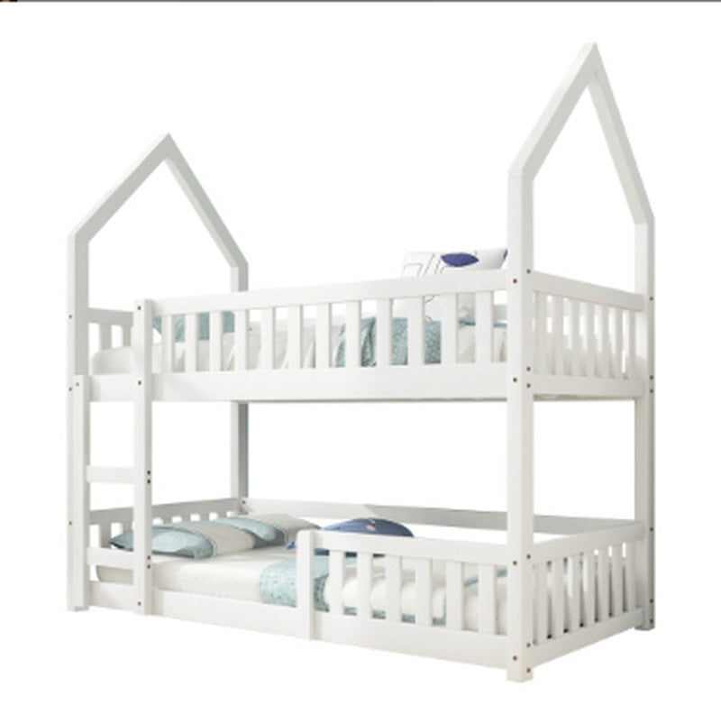 Bunk Bed, Twin Sleeper Bed with Ladder, Solid Wood Frame 3FT Single Bed, Gaming Bed, Castle-Shaped Bed 90 X 190 Cm Children'S Bed Room Furniture, Wooden Bed Frame for Kids Children White