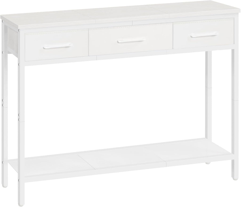 Console Table with 3 Fabric Drawers, Narrow Console Table with Open Shelf, 97 Cm L Slim Entryway Table, Couch Table, for Hallway, Living Room, Bedroom, White ACTWT3301