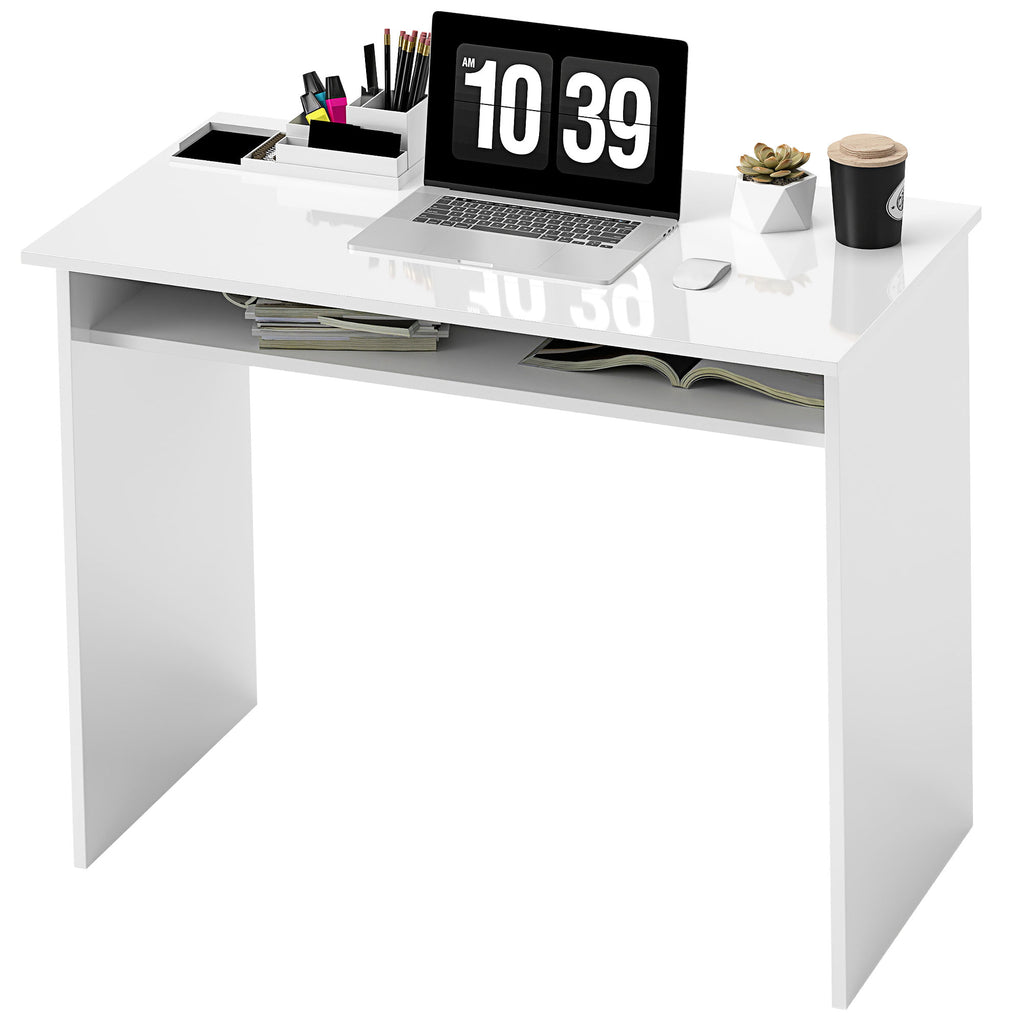 Writing Desk Laptop Table Workstation with Shelf Home Office Black Wood Grain