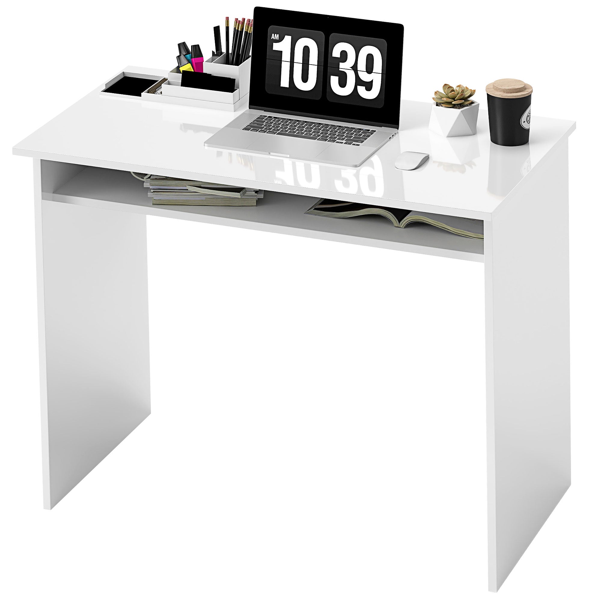 Writing Desk Laptop Table Workstation with Shelf Home Office Black Wood Grain