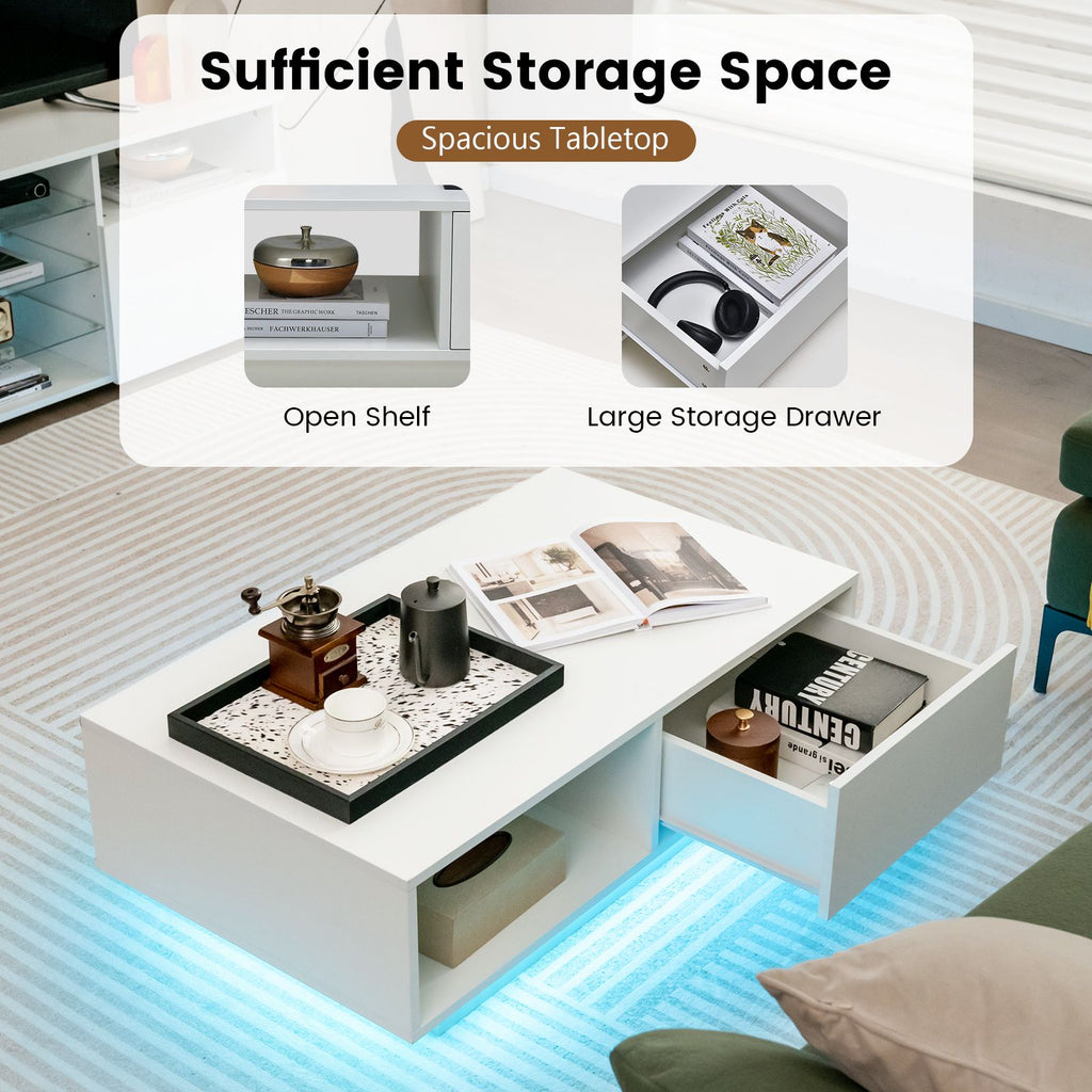 LED Coffee Table with 20 RGB Light Colors and Storage Shelf