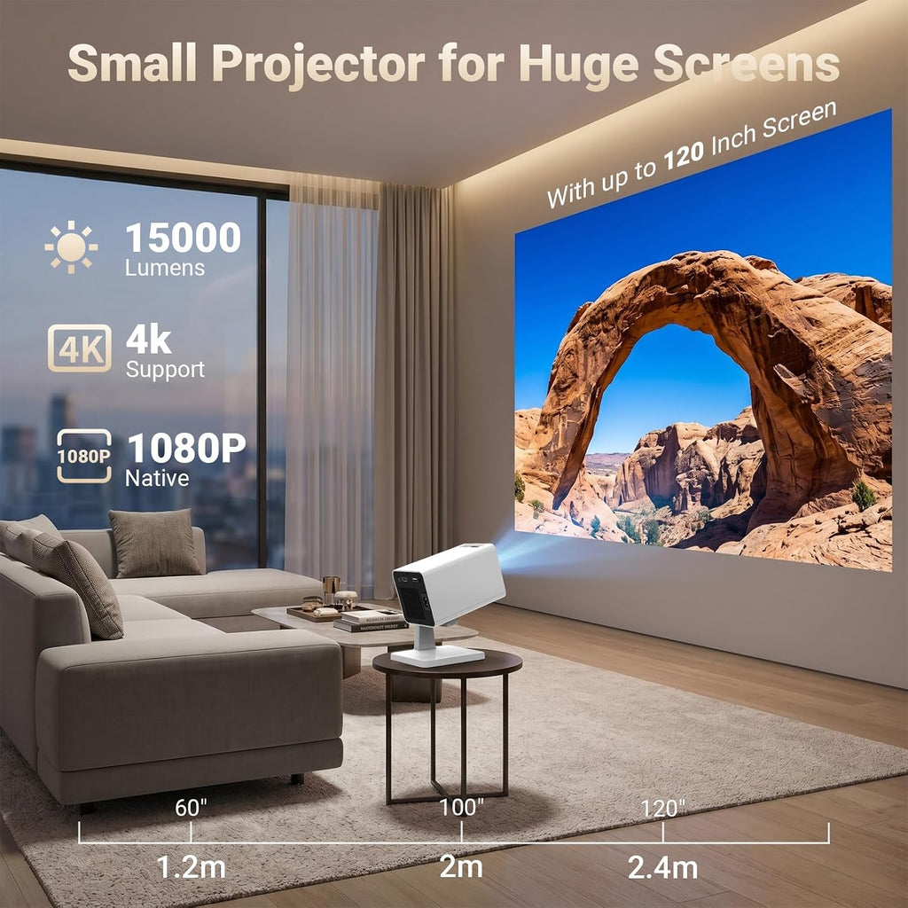 Mini Projector for Bedroom Ceiling, Smart Portable Projector with Android, Wifi & Bluetooth, 1080P Supported Home Cinema Projector for Movie Nights, Compatible with Iphone/Android
