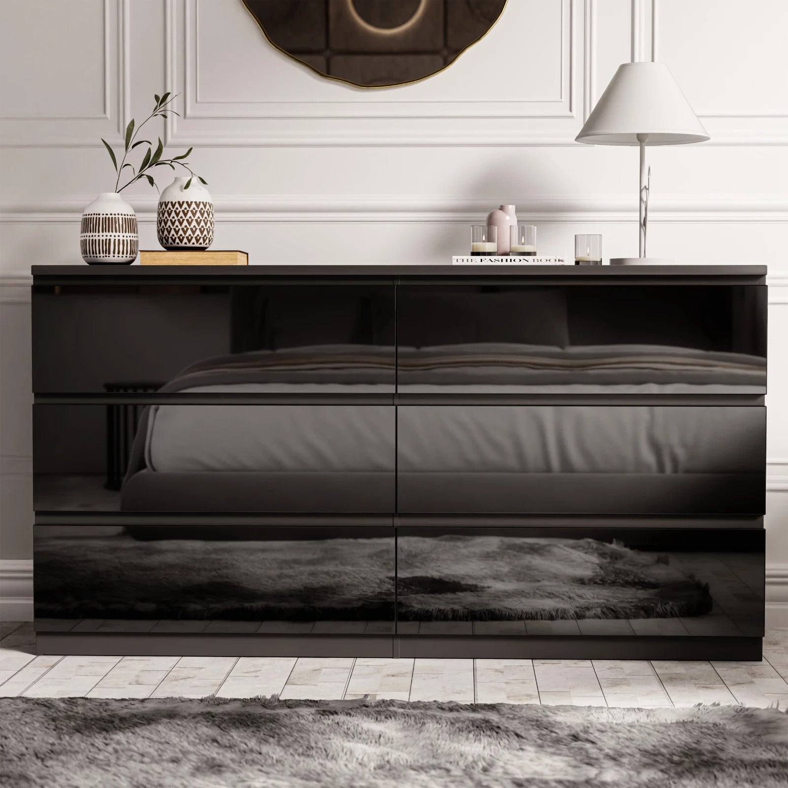 High Gloss Chest of Drawers Bedside Cabinet Tall Wide Storage Bedroom Furniture