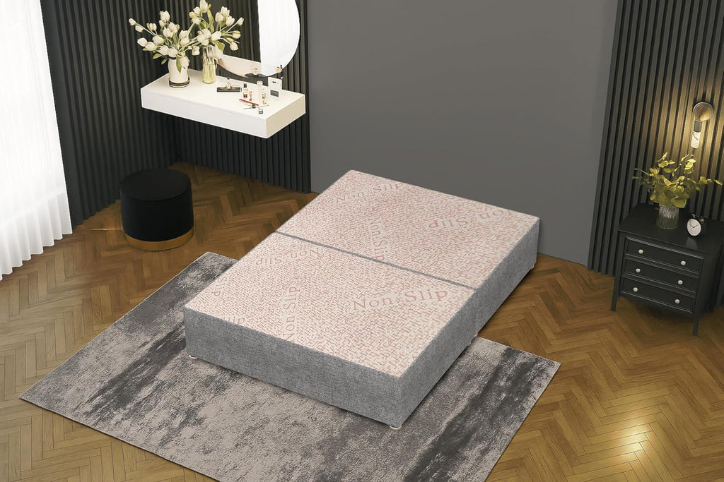 Tweed Grey Flexby Divan Bed Base – Upholstered Platform Frame | Double (4FT6) | Optional Headboard & Storage Drawers | Strong Timber Frame | UK Made