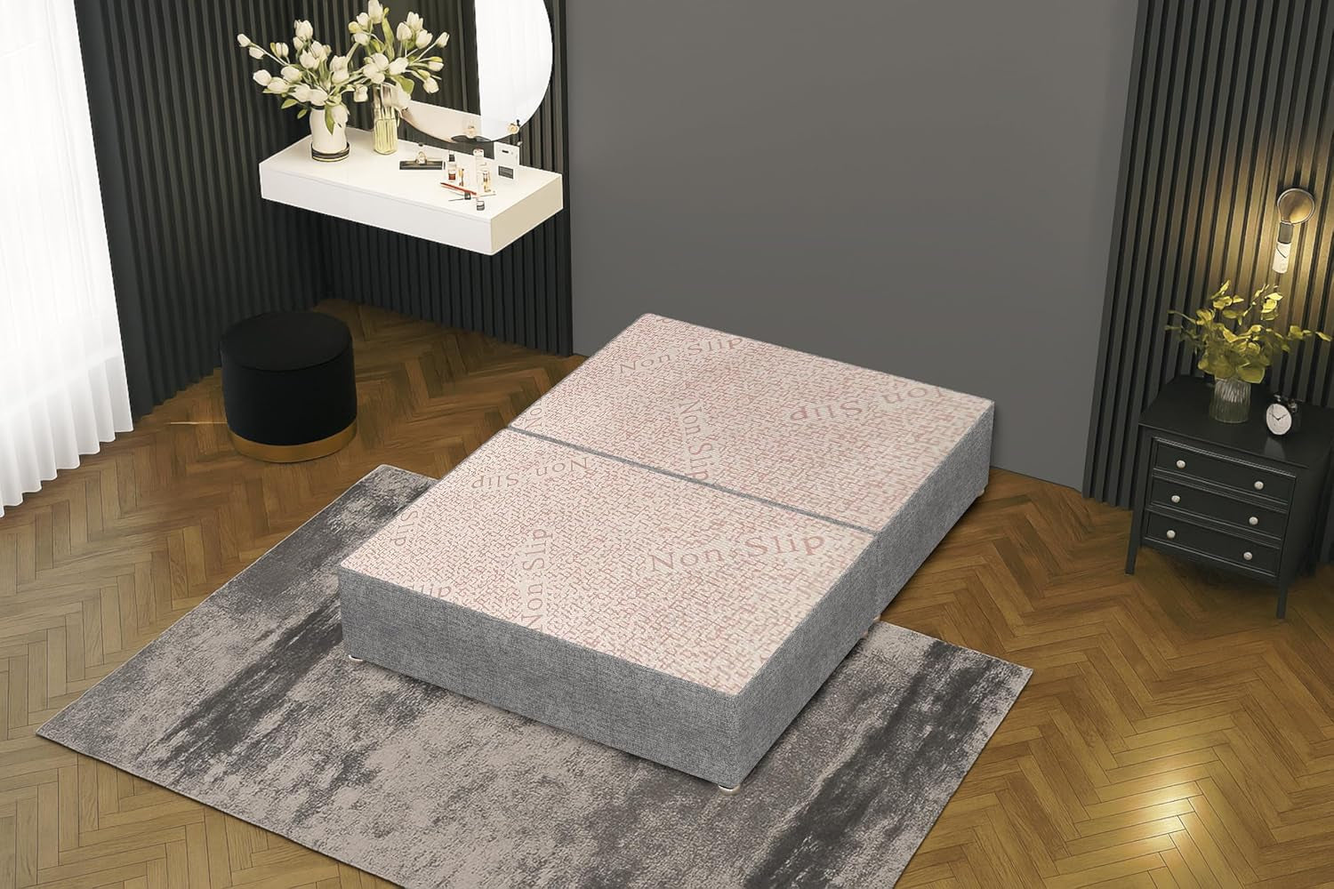 Tweed Grey Flexby Divan Bed Base – Upholstered Platform Frame | Double (4FT6) | Optional Headboard & Storage Drawers | Strong Timber Frame | UK Made