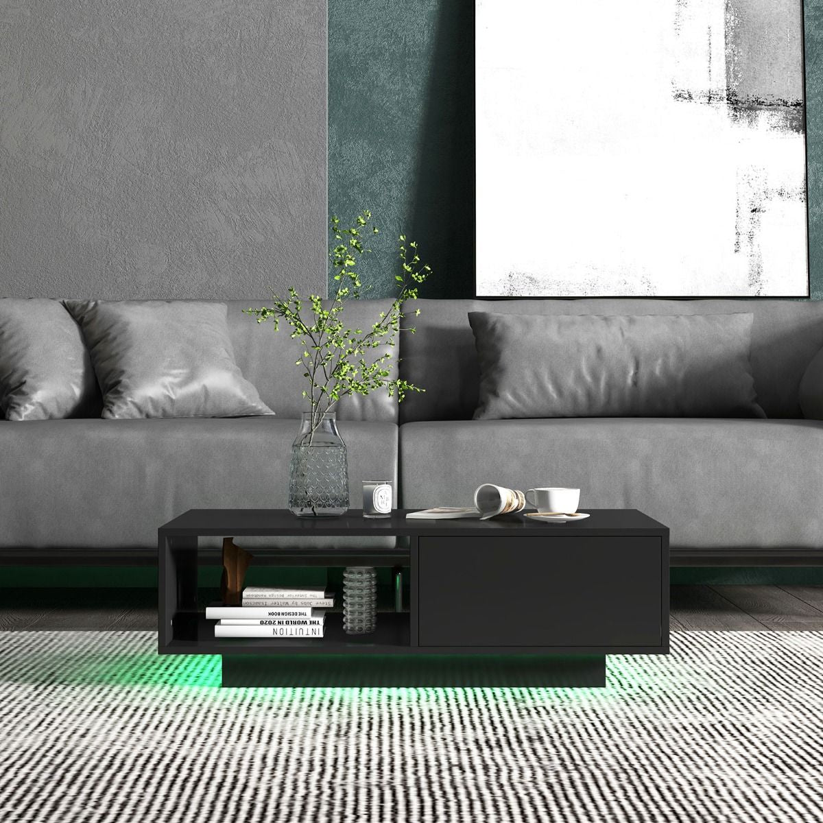 LED Coffee Table with 20 RGB Light Colors and Storage Shelf