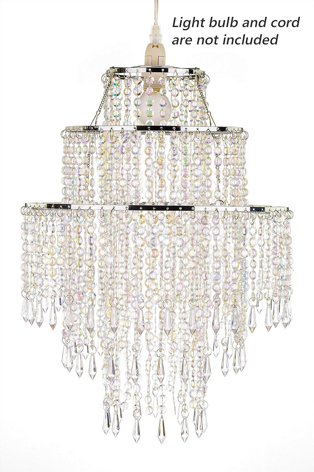 Chandelier Light Shade for Ceiling Pendant Light, Easy Fit Crystal Lamp Shade Lampshade for Bedroom, Living Room, Hallway, Wedding or Party Decoration, Diameter 32 Cm, 3 Tiers
