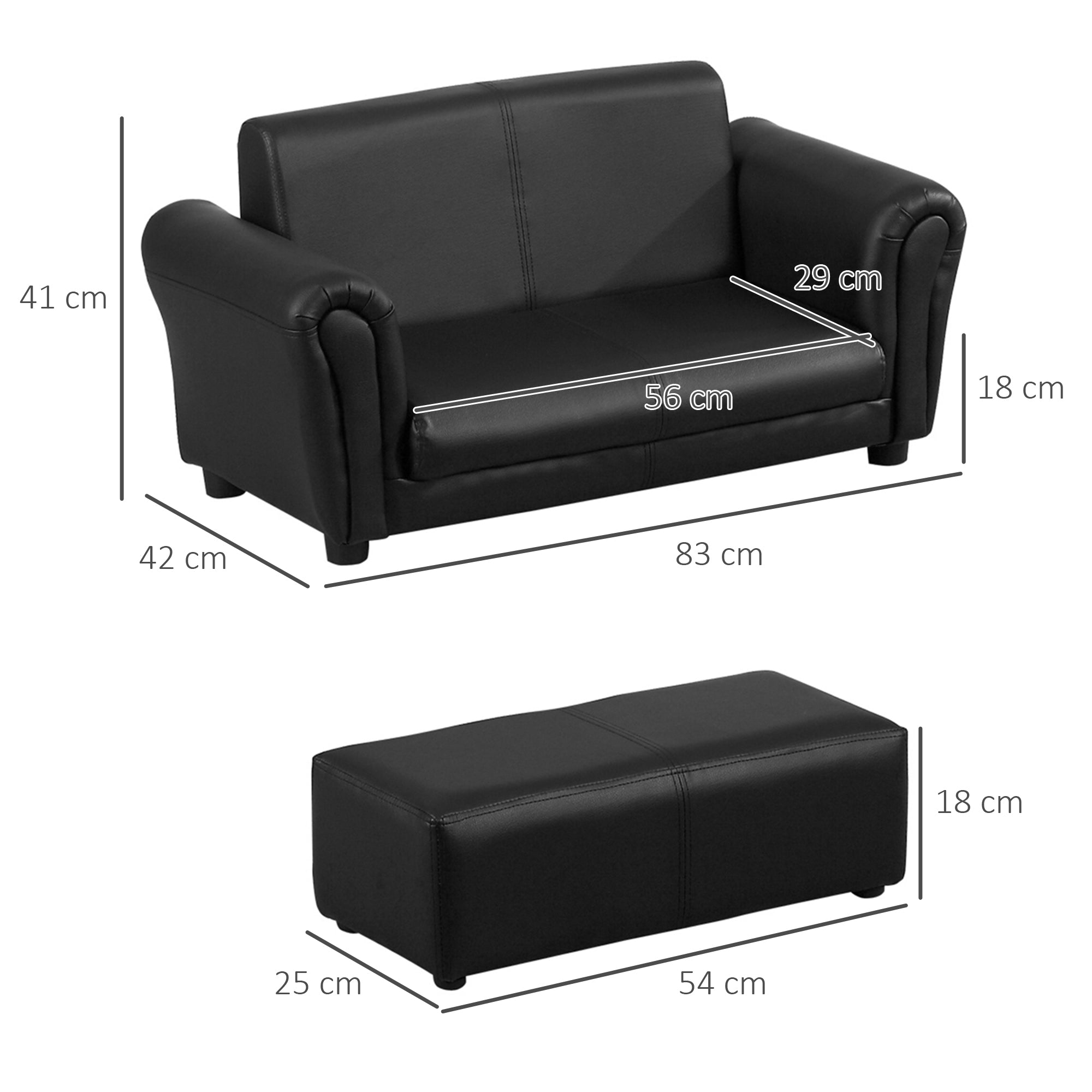 Kids Sofa Set, 2 Seater Children Armchair Furniture with Footrest