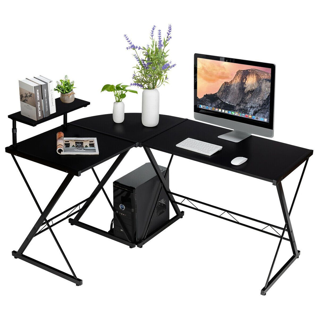 L-Shaped Corner Computer Desk with Monitor Stand and Host Tray