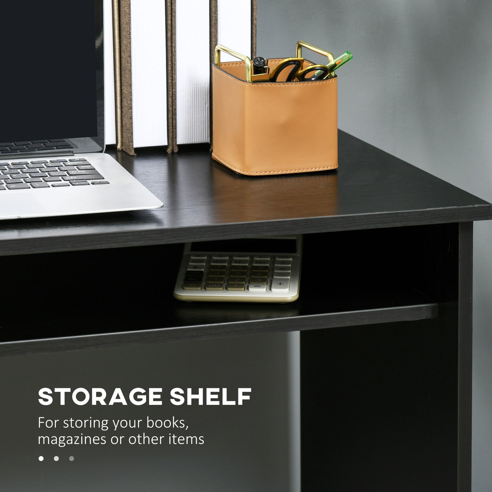 Writing Desk Laptop Table Workstation with Shelf Home Office Black Wood Grain