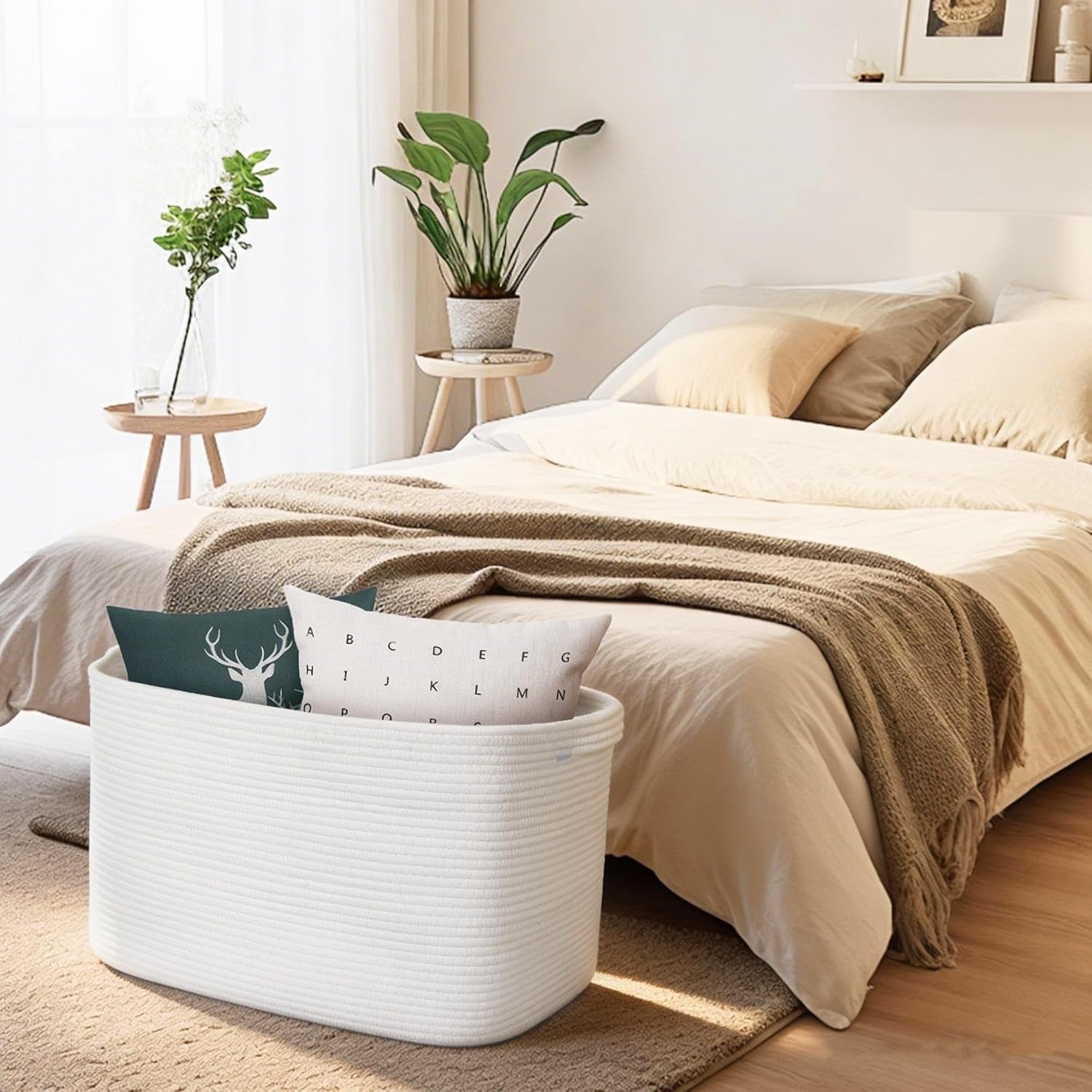 Extra Large White Storage Basket, " Rectangle, Woven Cotton Rope, Toy Bins, XXXL Organizing Baskets, Wicker Laundry