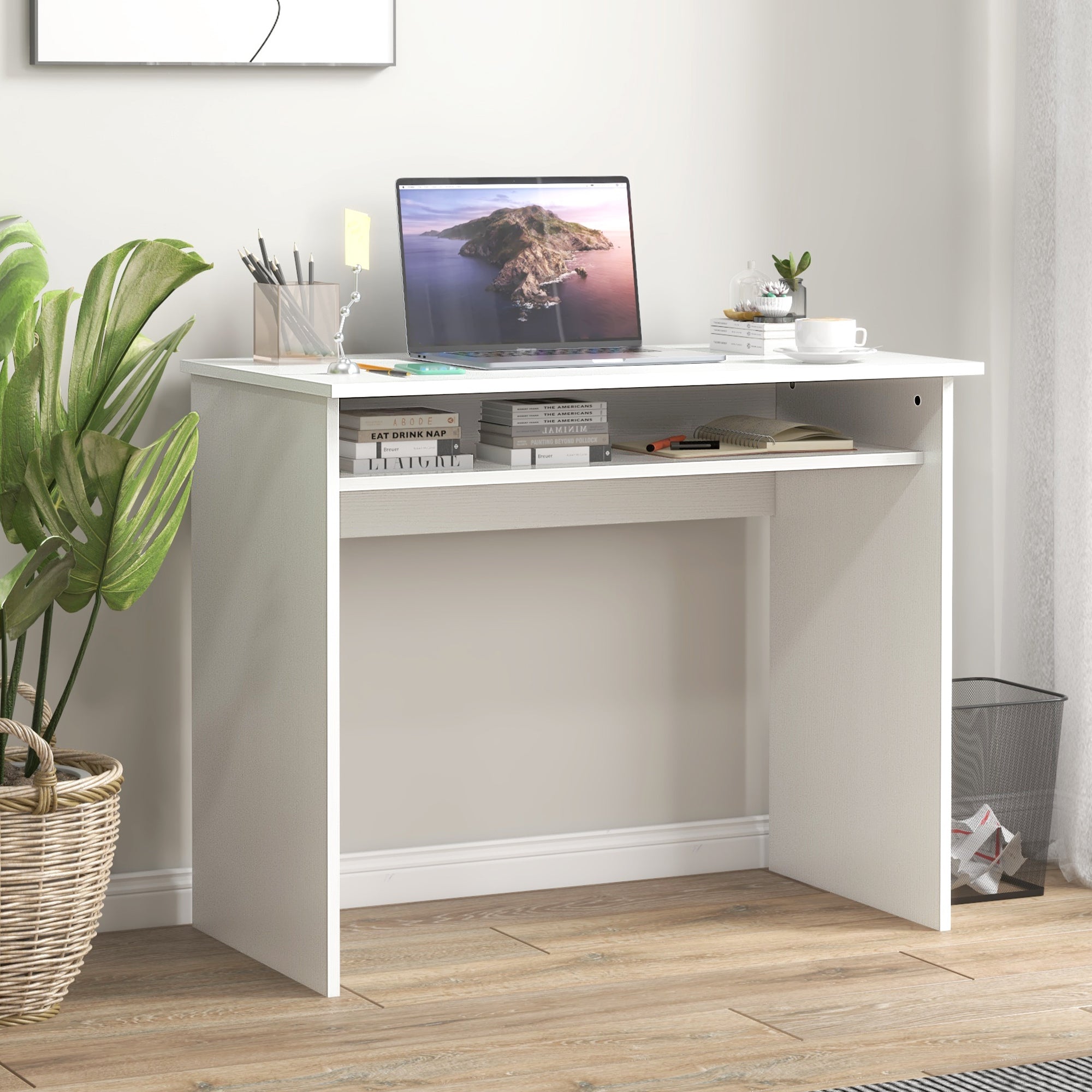 Writing Desk Laptop Table Workstation with Shelf Home Office Black Wood Grain
