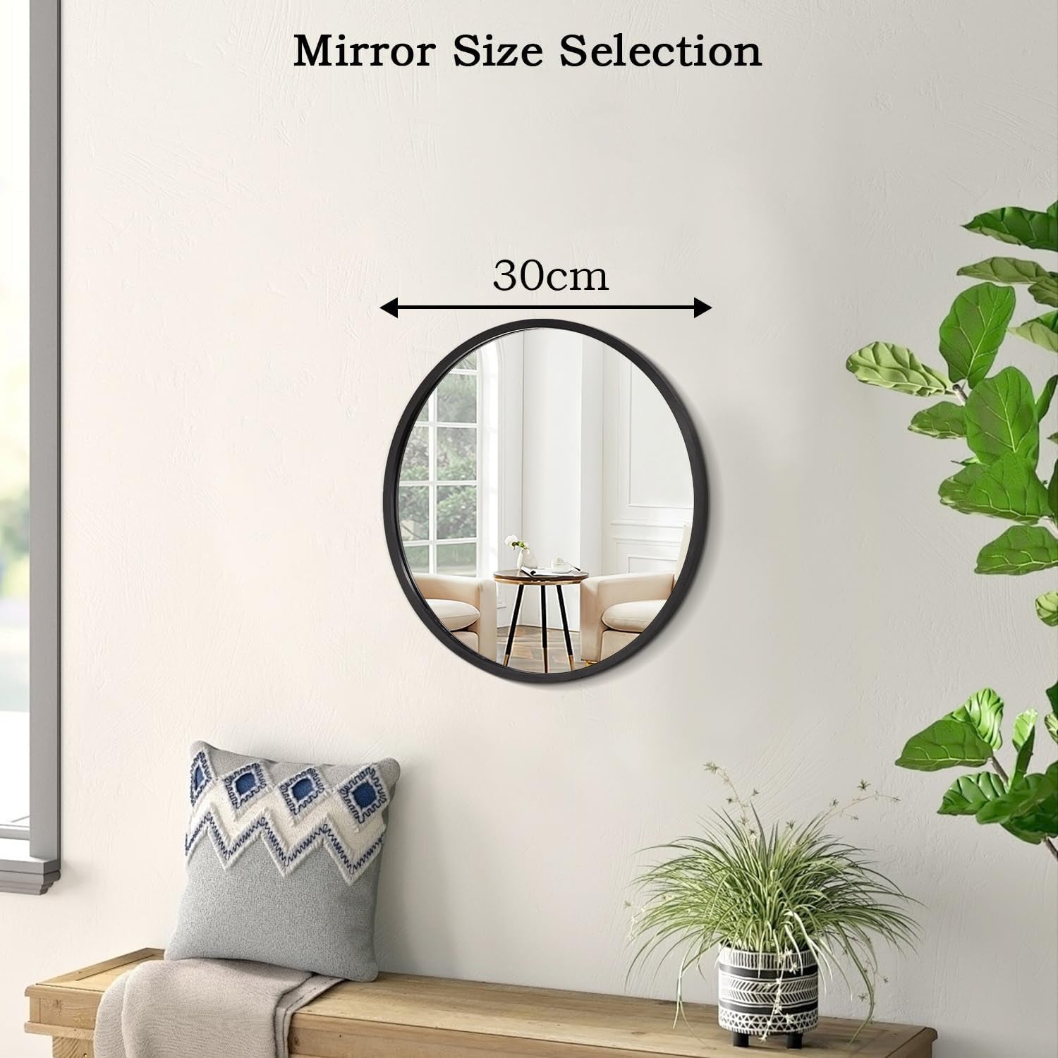 Black round Mirror for Wall Small for Bathroom Entryway Living Room Hallway Metal Framed Tempered Glass for Bedroom Entry Dining