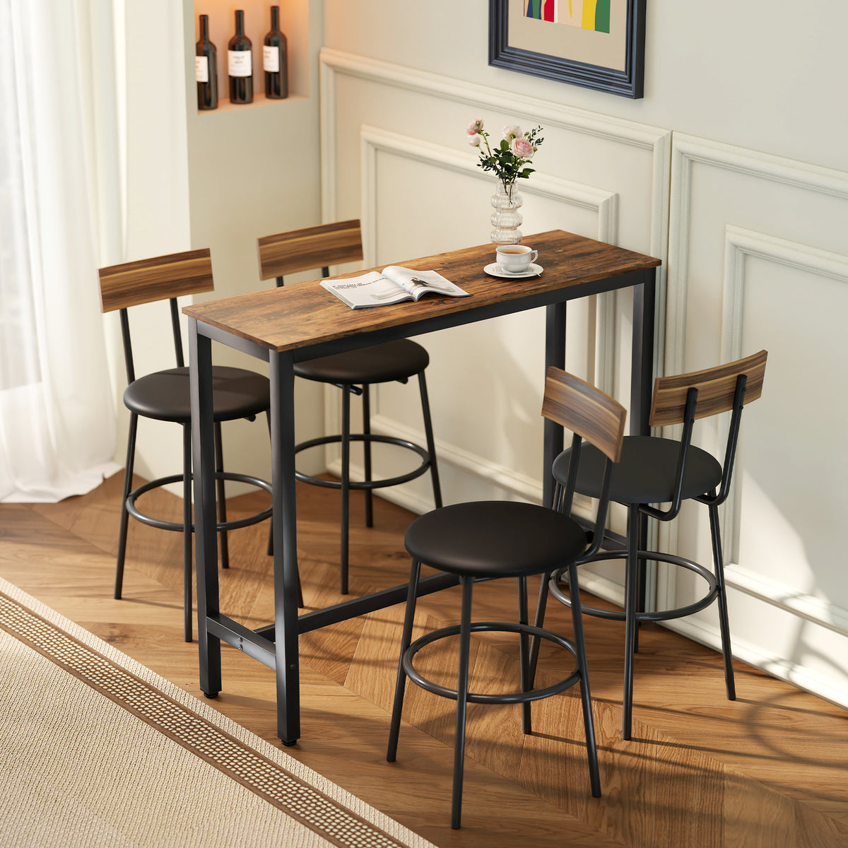 Bar Table Breakfast Dining Coffee Table W/ Adjustable Footpads