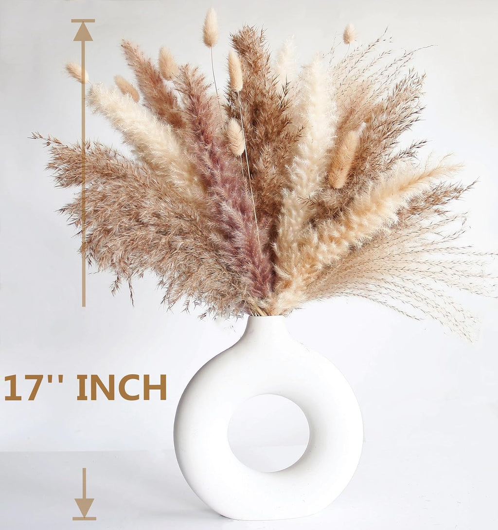 Dried Pampas Decoration, 128 Pieces Pampas with Rabbit Tail Flowers, Reed Bouquet for Wedding, Bohemian Flowers, Home Table Decoration, Rustic Farmhouse Party