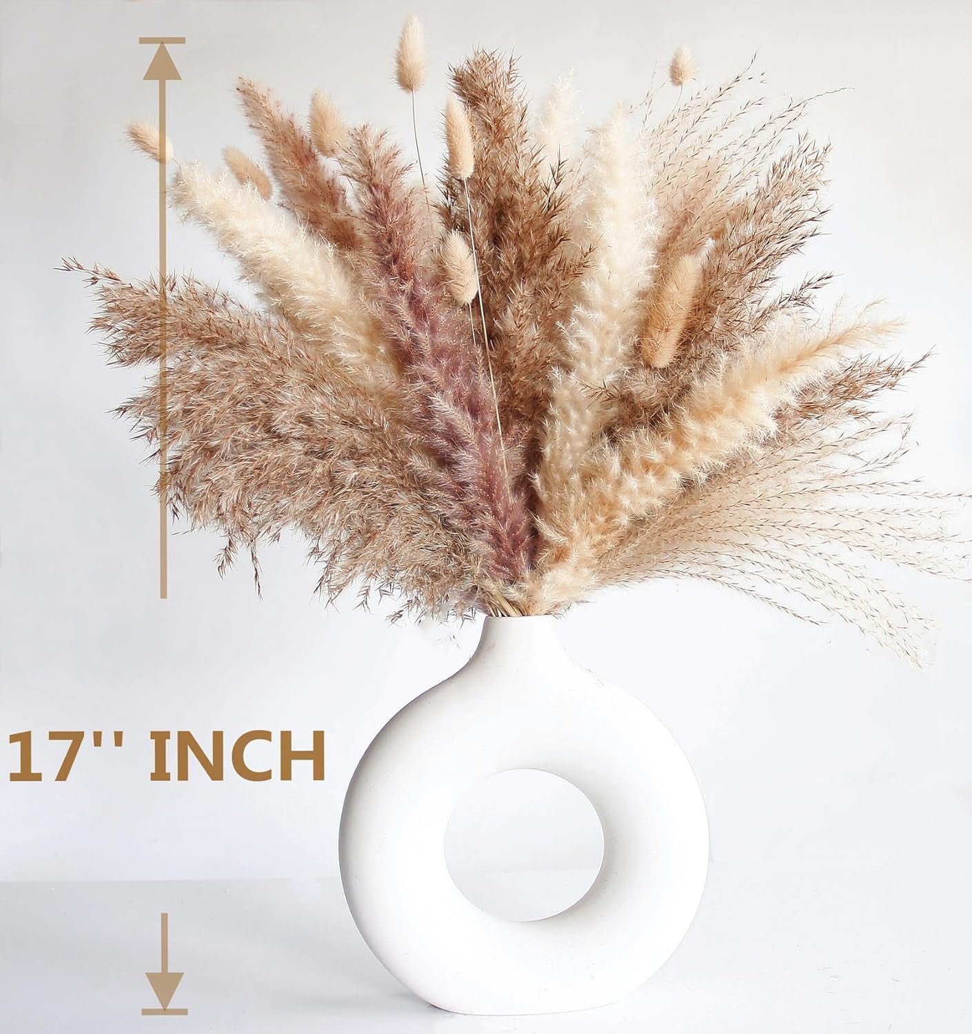 Dried Pampas Decoration, 128 Pieces Pampas with Rabbit Tail Flowers, Reed Bouquet for Wedding, Bohemian Flowers, Home Table Decoration, Rustic Farmhouse Party