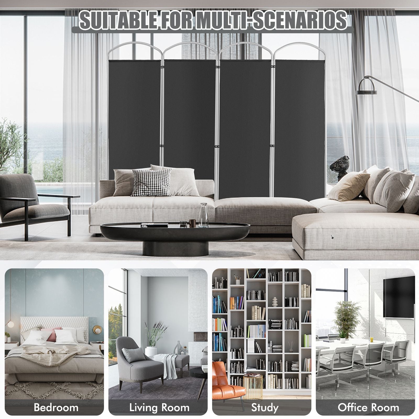 4 Panel Freestanding Folding Room Divider for Living Room Office