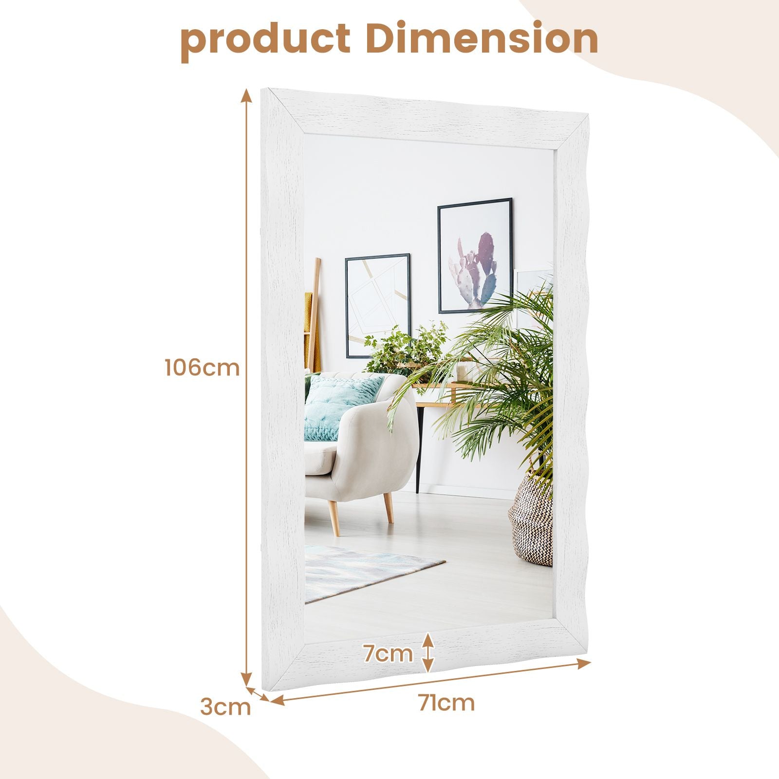Farmhouse Wall Mirror Rubber Wood Rustic Style Wall Mirror