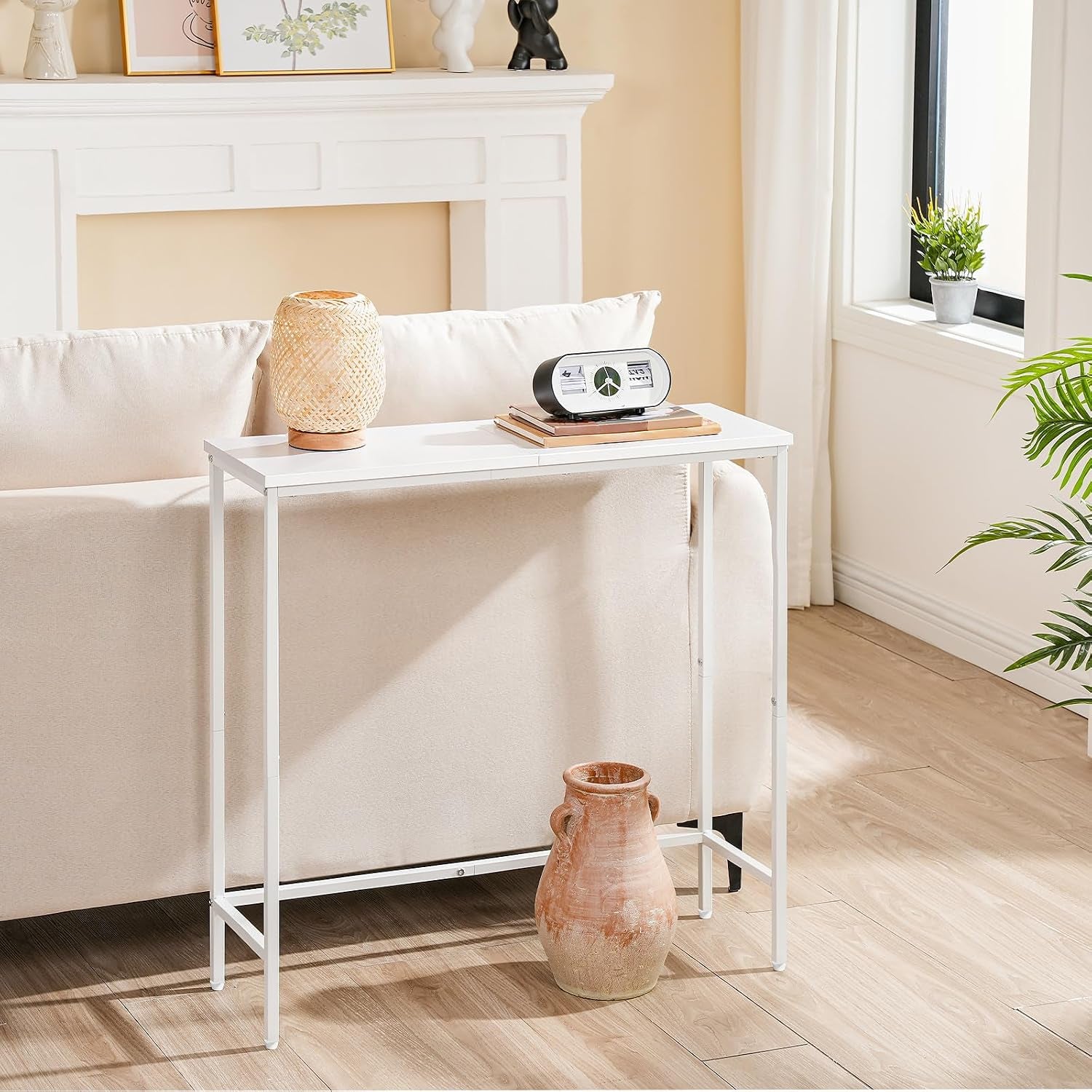 Console Table, Slim Console Table for Hallway, Metal Frame, Compact Display Table, Sofa Table for Small Spaces, Entryway, Living Room, Sturdy, Metal Frame, White EWW75XG01