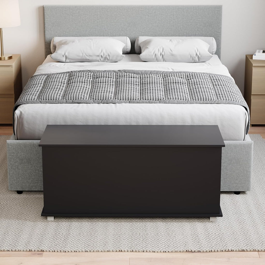 Leon Storage Ottoman, Wood in Black, 100X40X48Cm - Storage Ottoman with Lift-Up Lid, Ideal for Toys, Bedding & Footstool Use