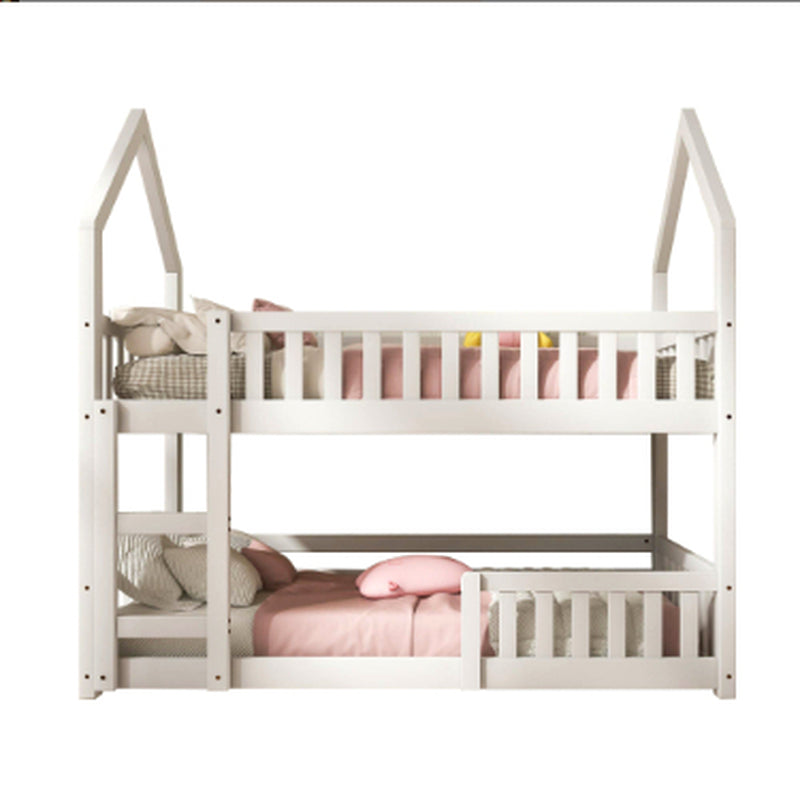Bunk Bed, Twin Sleeper Bed with Ladder, Solid Wood Frame 3FT Single Bed, Gaming Bed, Castle-Shaped Bed 90 X 190 Cm Children'S Bed Room Furniture, Wooden Bed Frame for Kids Children White