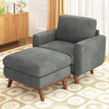 Accent Chair with Movable Ottoman, Comfy Corduroy Armchair with Spring Cushion, Reading Chair with Ottoman, Modern Single Sofa for Living Room, Bedroom and Apartment, Dark Grey