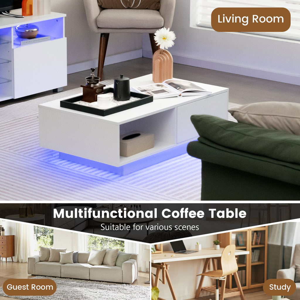 LED Coffee Table with 20 RGB Light Colors and Storage Shelf