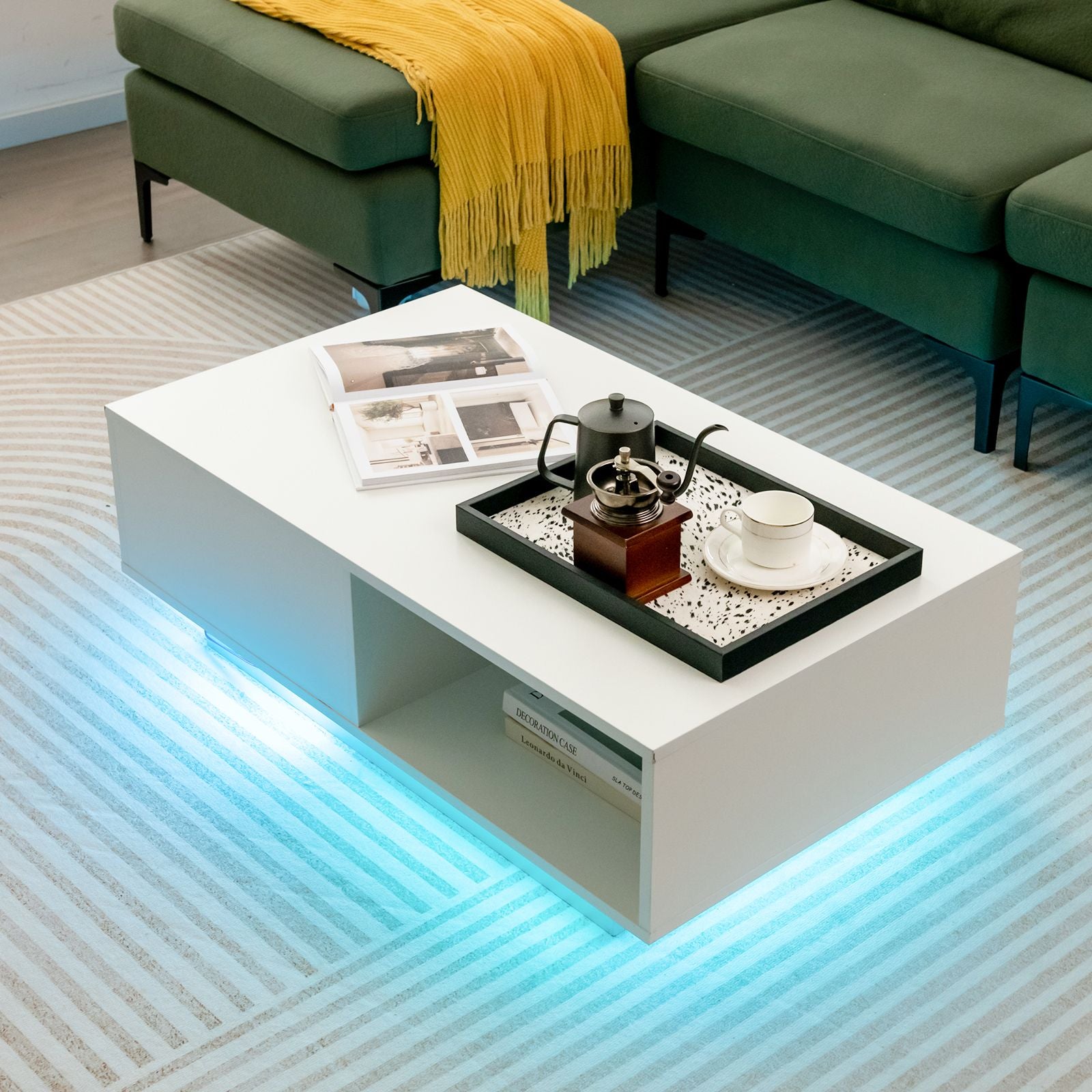 LED Coffee Table with 20 RGB Light Colors and Storage Shelf