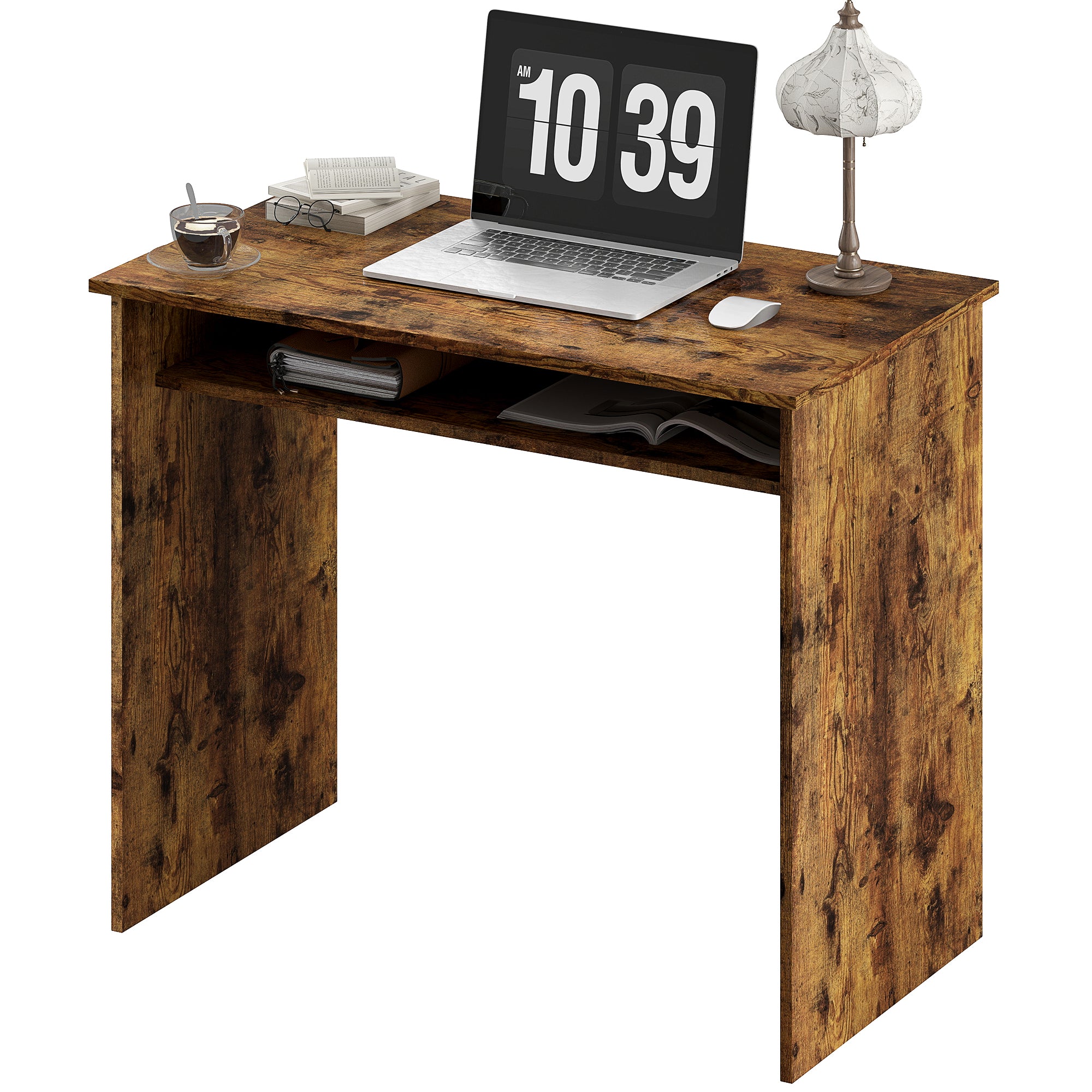 Writing Desk Laptop Table Workstation with Shelf Home Office Black Wood Grain