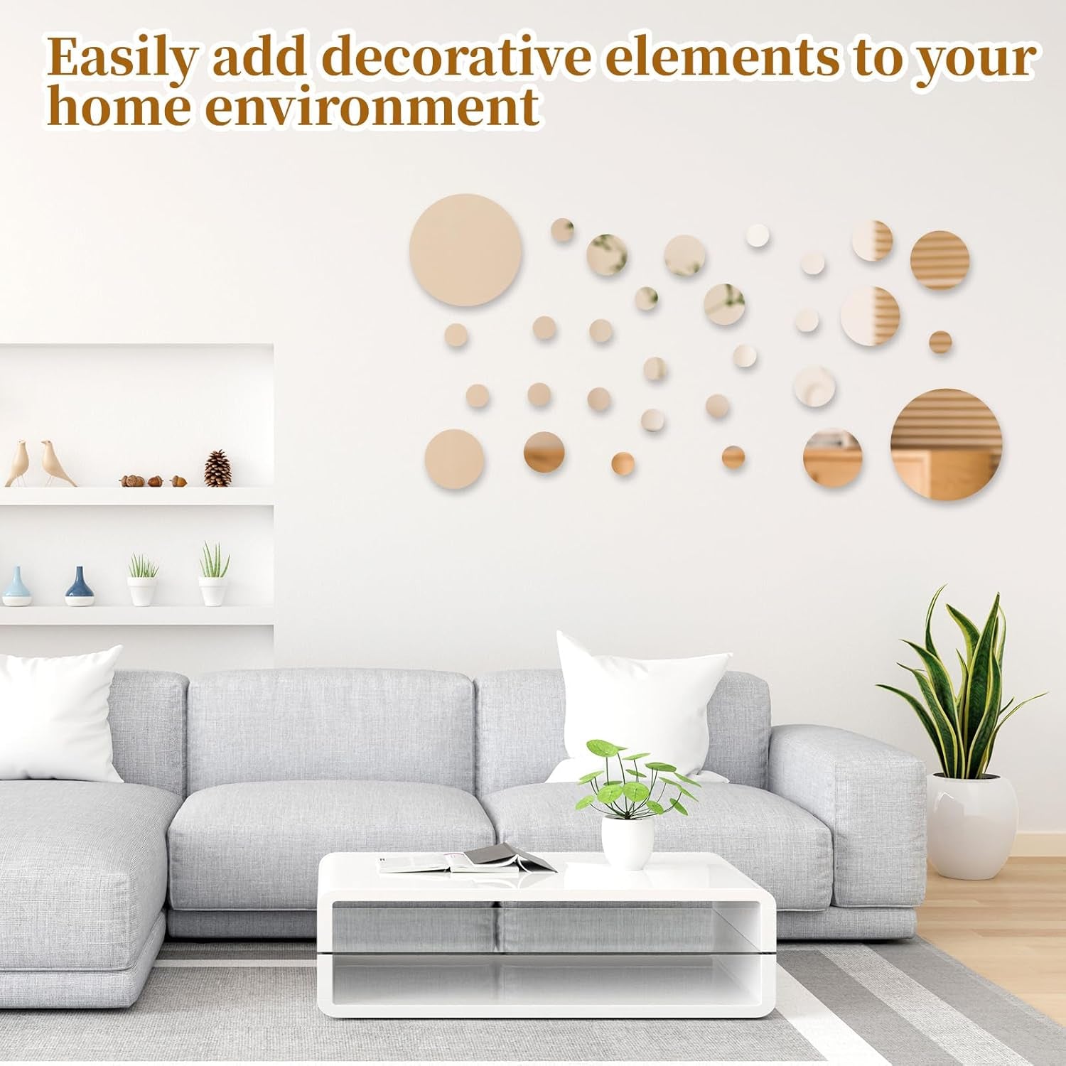 30Pcs Small Mirror round Adhesive Circle Mirrors for Wall Decor 6" 3" 2" 1" Peel and Stick Acrylic Stick on Circular Mirrors Tiles for Wall Mirror Stickers for Bathroom Living Room Bedroom, 4 Sizes