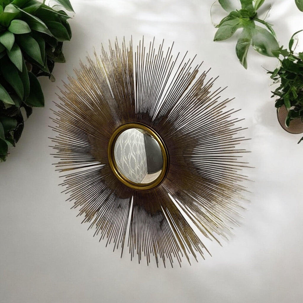 90Cm Industrial round Wall Mirror Metal Frame Vanity Gold Black Modern Decor UK