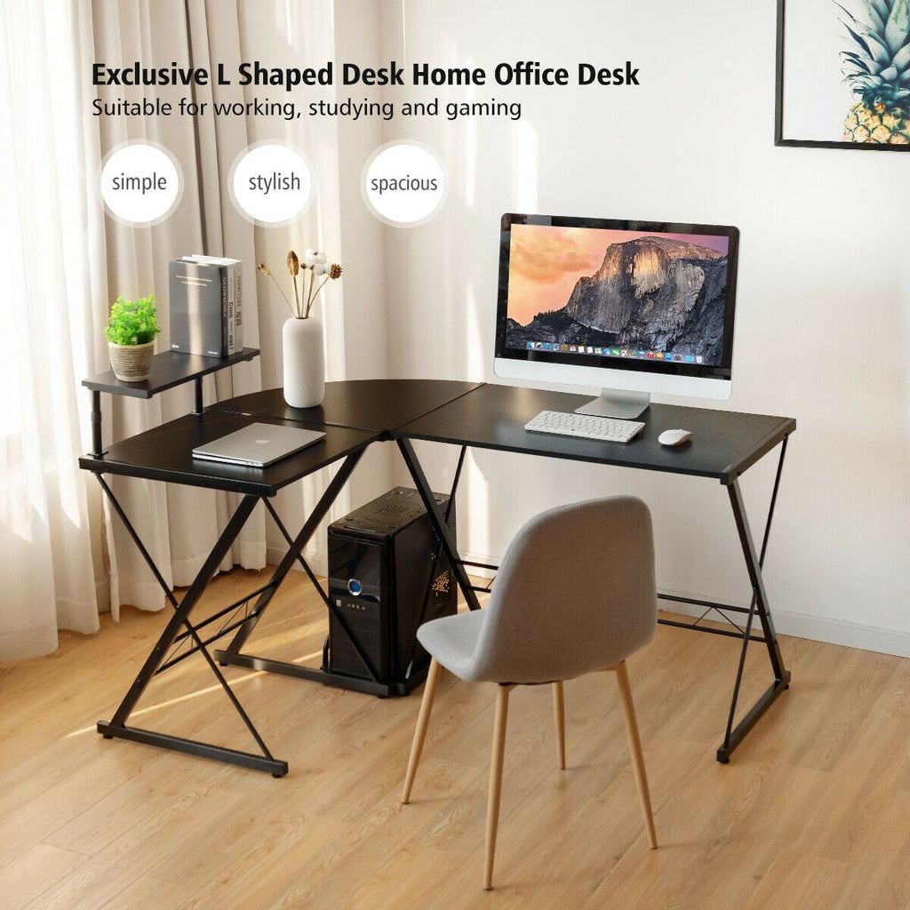 L-Shaped Corner Computer Desk with Monitor Stand and Host Tray