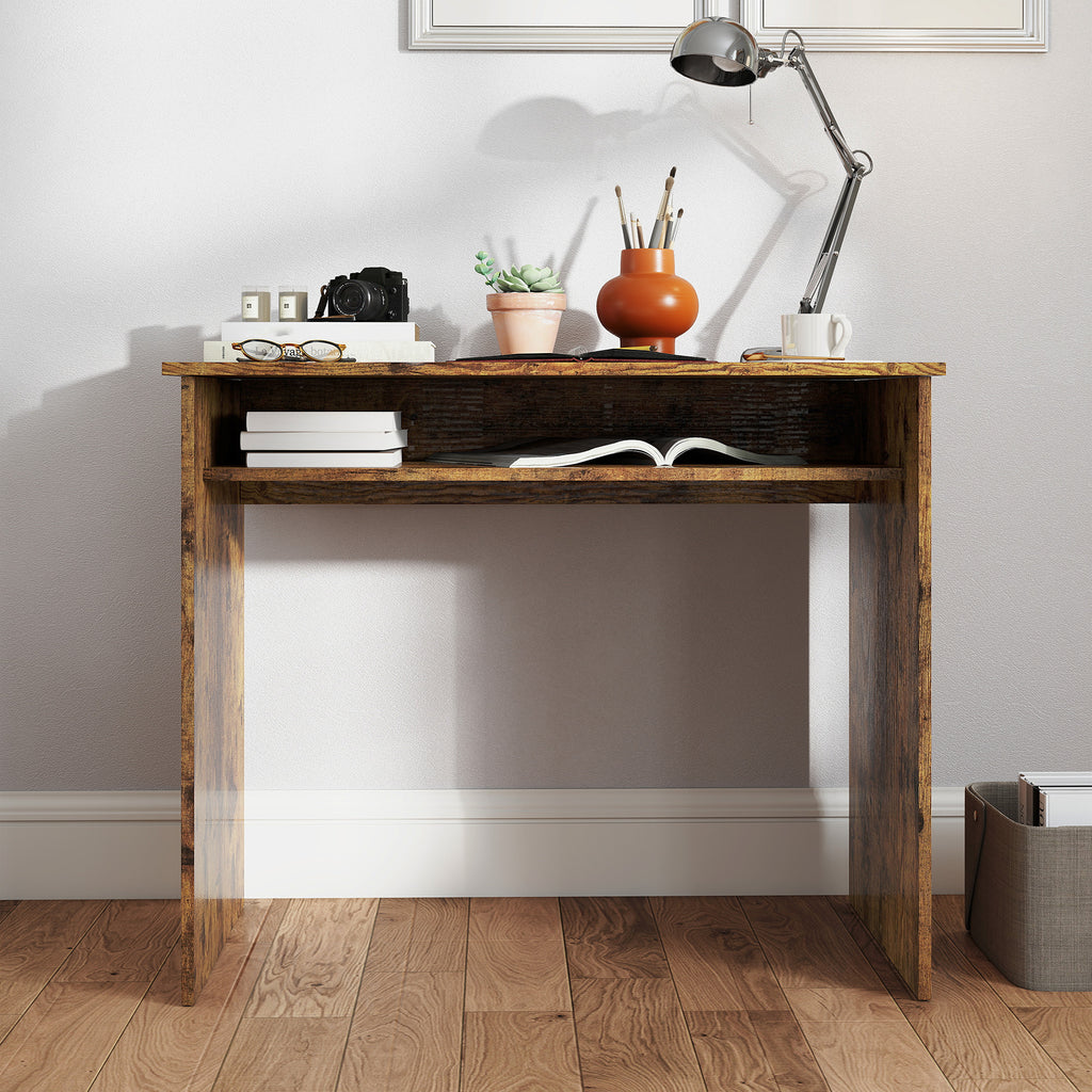 Writing Desk Laptop Table Workstation with Shelf Home Office Black Wood Grain