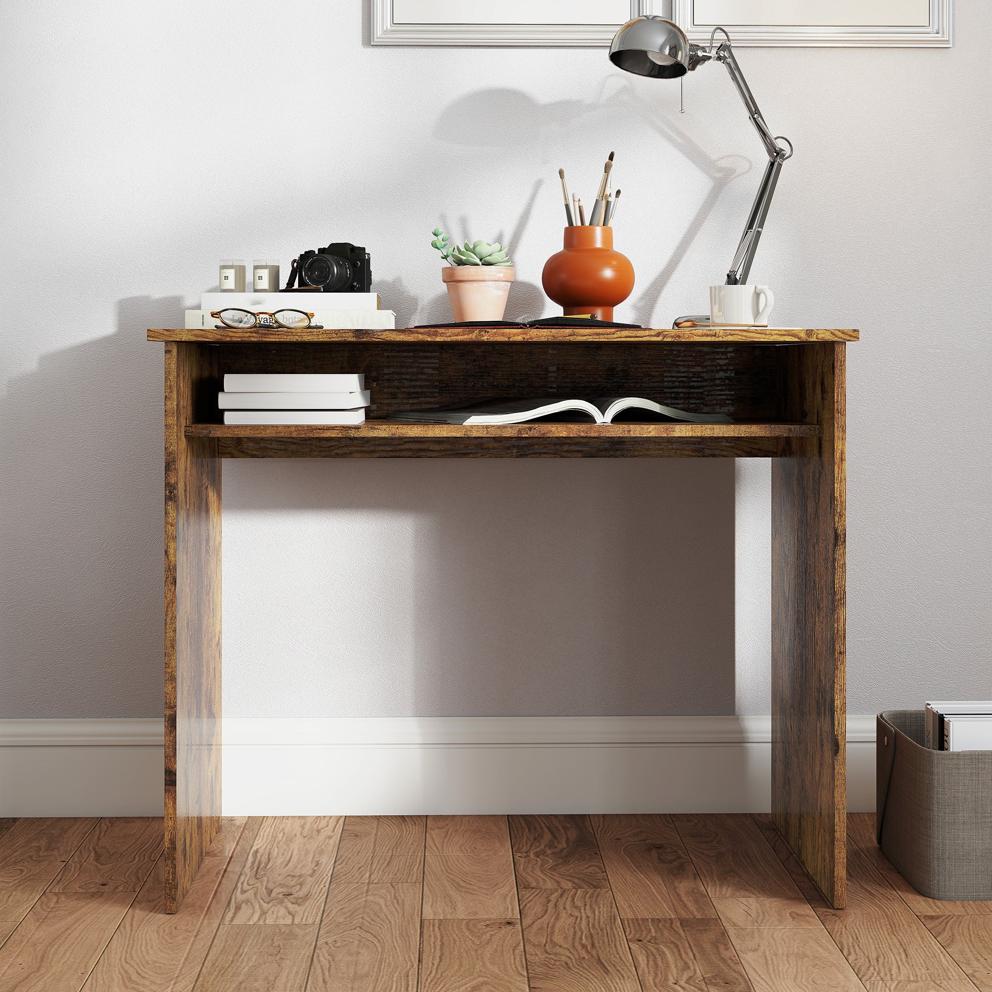 Writing Desk Laptop Table Workstation with Shelf Home Office Black Wood Grain
