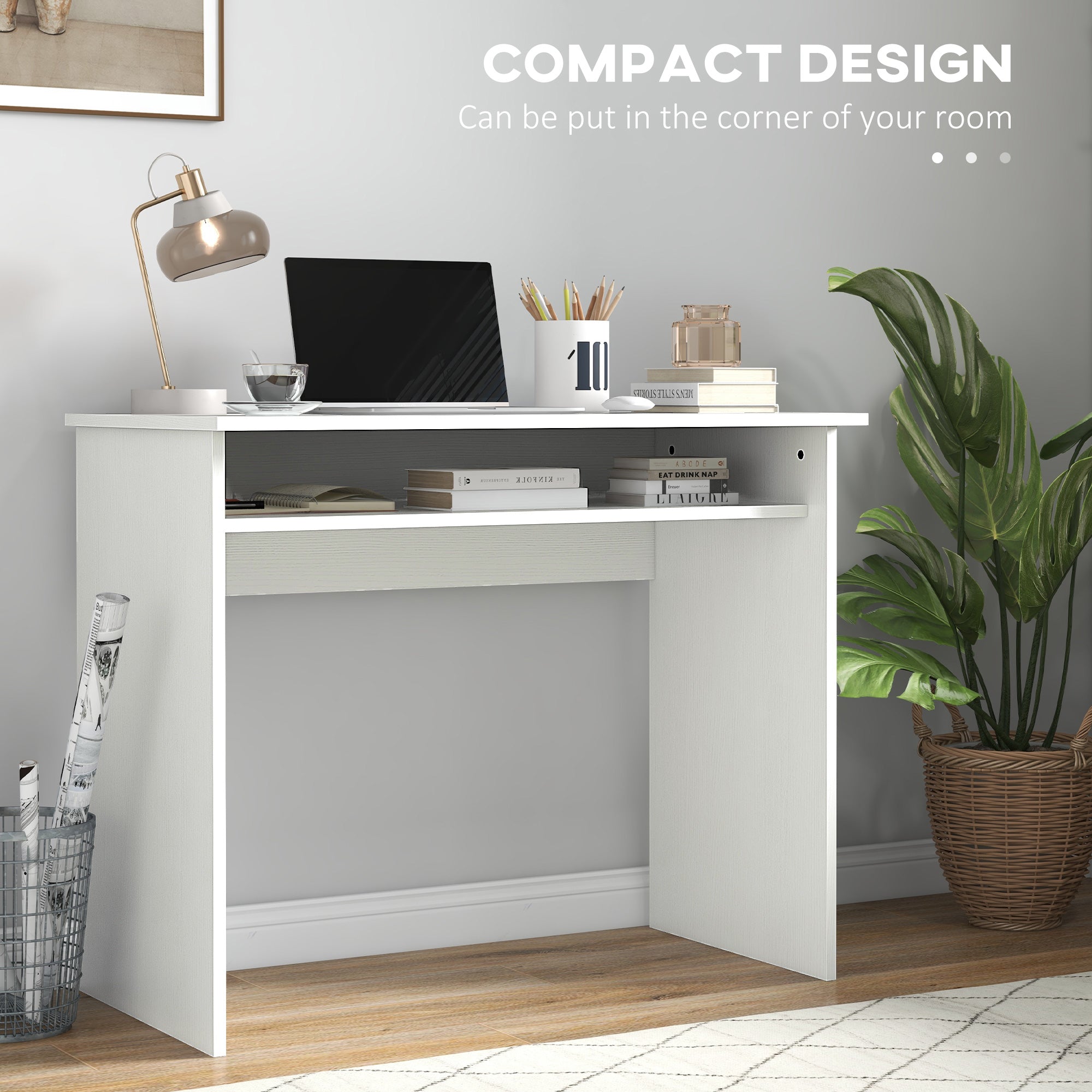 Writing Desk Laptop Table Workstation with Shelf Home Office Black Wood Grain