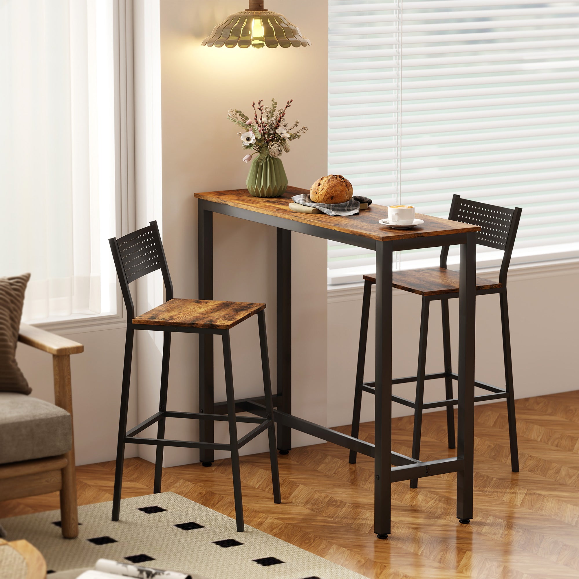 Bar Table Breakfast Dining Coffee Table W/ Adjustable Footpads
