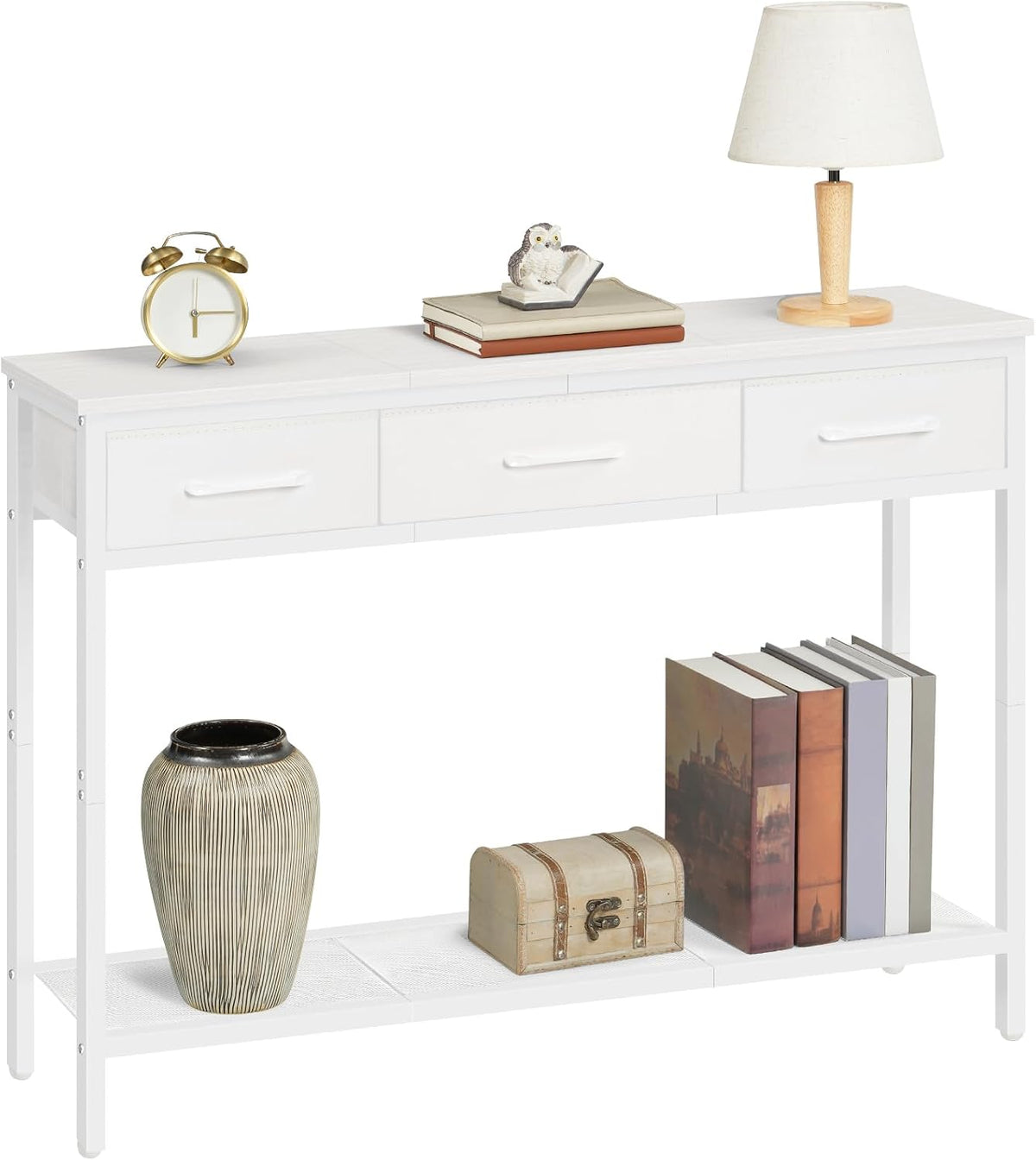 Console Table with 3 Fabric Drawers, Narrow Console Table with Open Shelf, 97 Cm L Slim Entryway Table, Couch Table, for Hallway, Living Room, Bedroom, White ACTWT3301