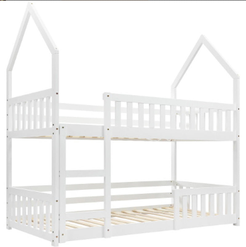 Bunk Bed, Twin Sleeper Bed with Ladder, Solid Wood Frame 3FT Single Bed, Gaming Bed, Castle-Shaped Bed 90 X 190 Cm Children'S Bed Room Furniture, Wooden Bed Frame for Kids Children White