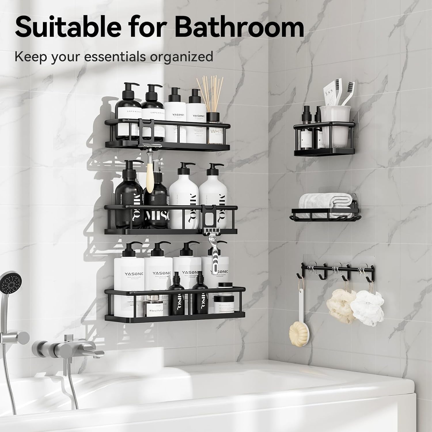 Shower Caddy, 100% Rustproof Shower Shelves for inside Shower, No Drilling Bathroom Organizers and Storage, 6 Pack Large Capacity Bathroom Caddy for Kitchen & Home Decor