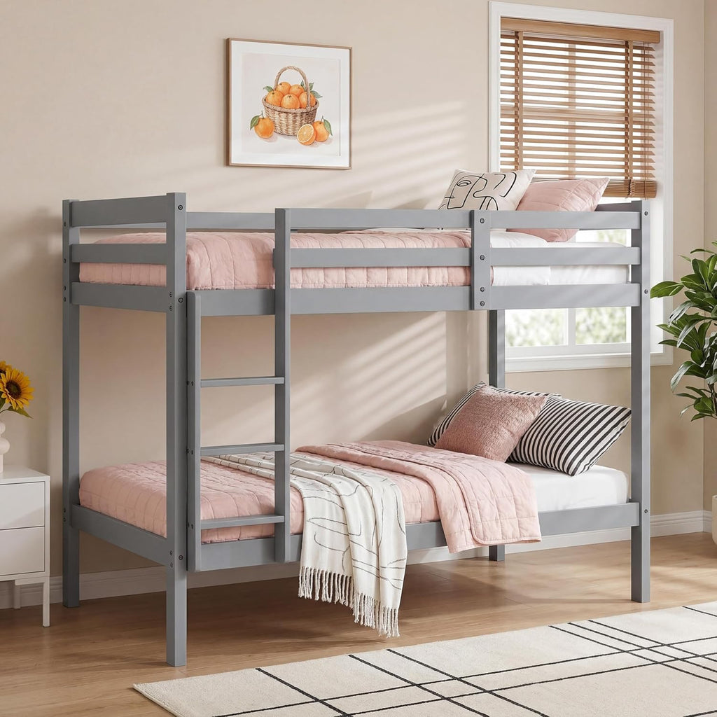 Bunk Bed 3FT Wooden Bunky Sleeper Bed Single Double Bed for Kids, Children (Grey, 3Ft Bunk Bed)