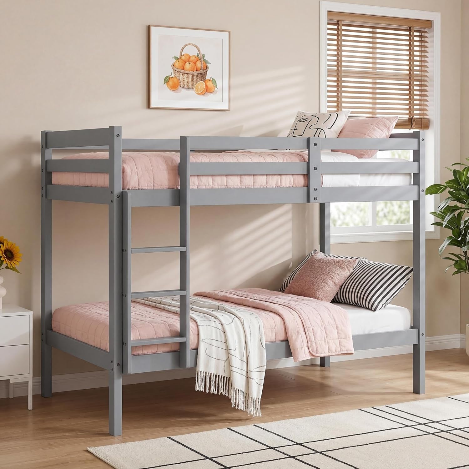 Bunk Bed 3FT Wooden Bunky Sleeper Bed Single Double Bed for Kids, Children (Grey, 3Ft Bunk Bed)