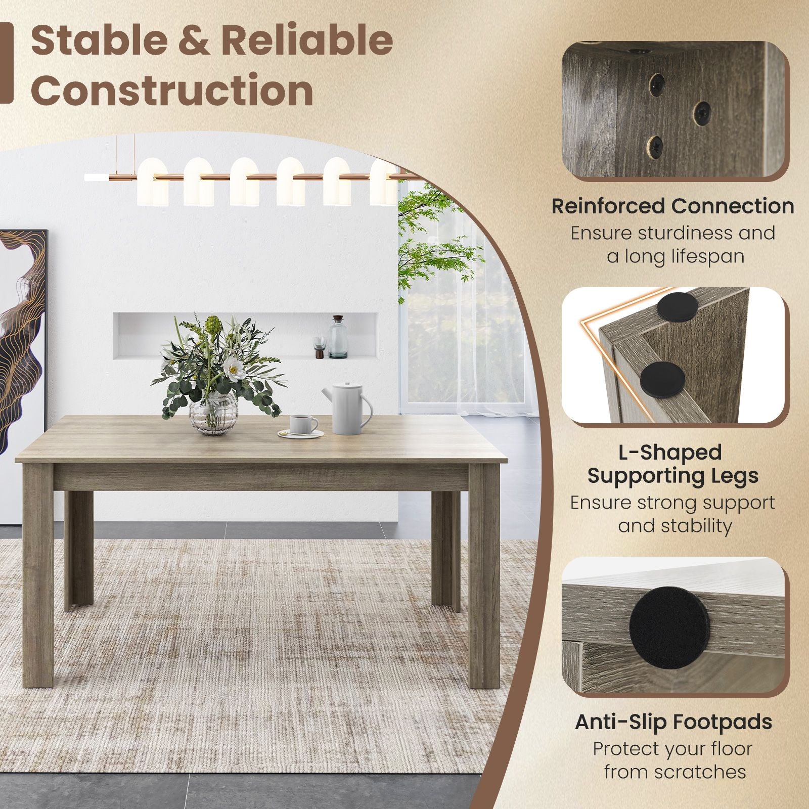 Modern Rectangular Kitchen Table for Breakfast Nook, Kitchen