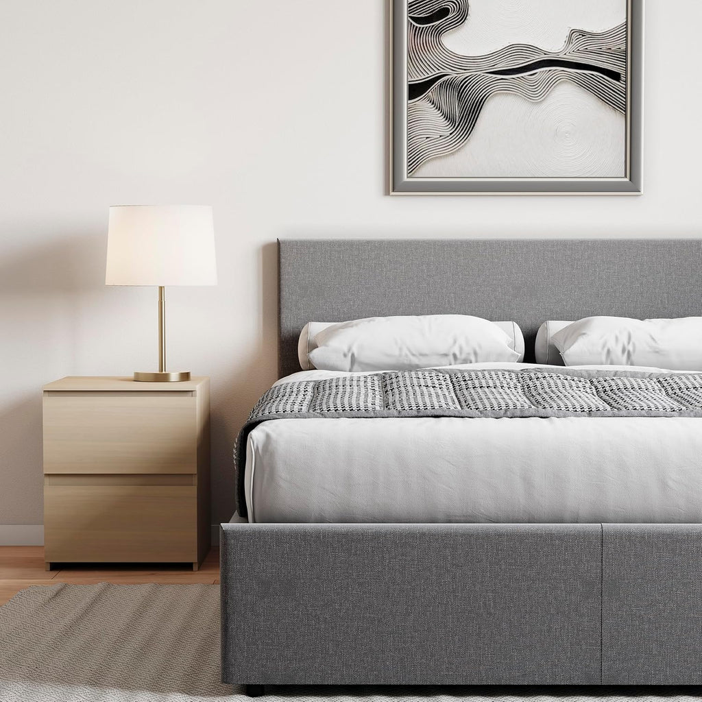 Veronica Double Ottoman Bed Frame | Dark Grey Linen | 82 H X 144 W X 200 D Cm (4Ft6) | Upholstered Linen Headboard | Gas-Lift | Large Storage | Slatted Base | Premium Bedroom Furniture