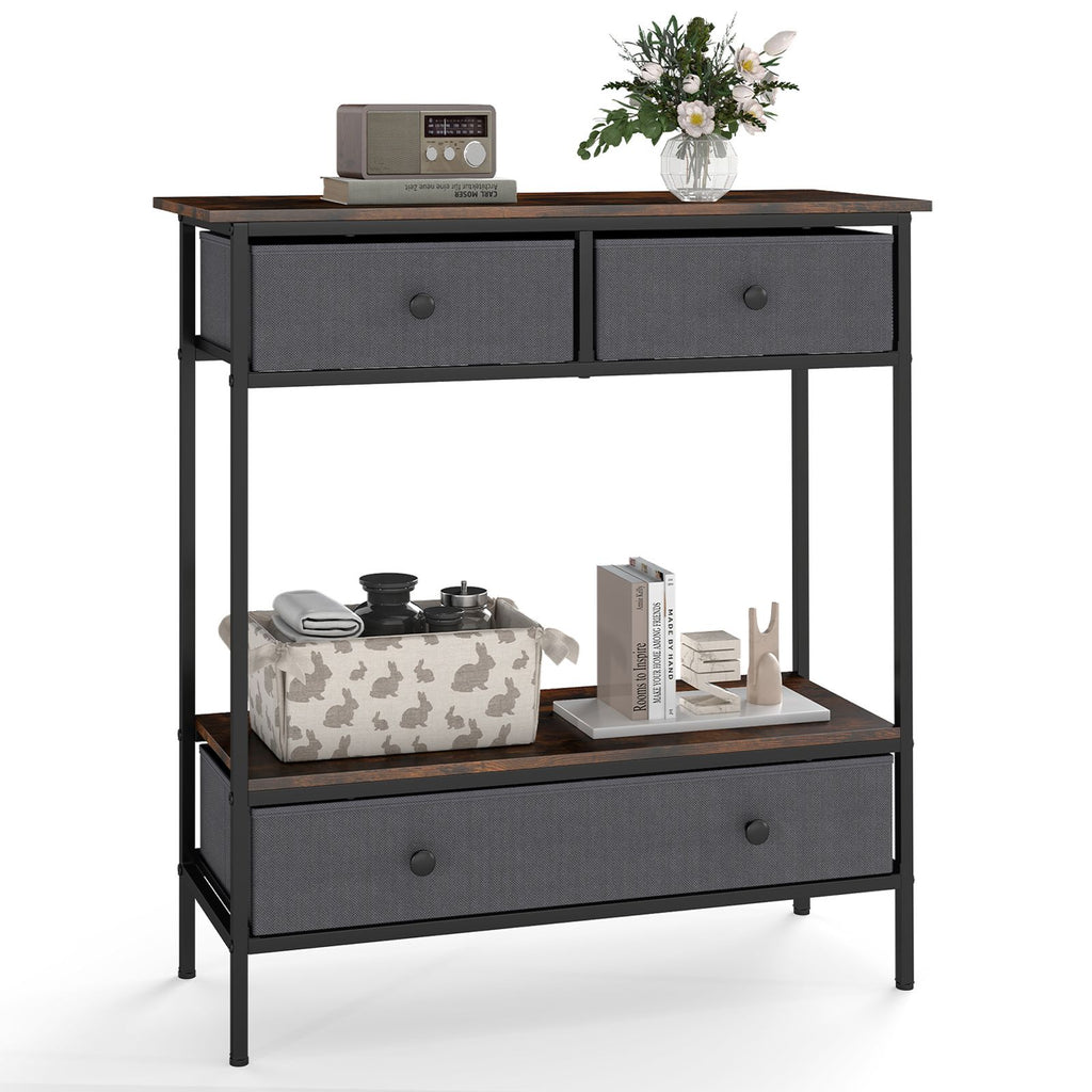 Console Table Industrial Entryway Table with 3 Fabric Drawers