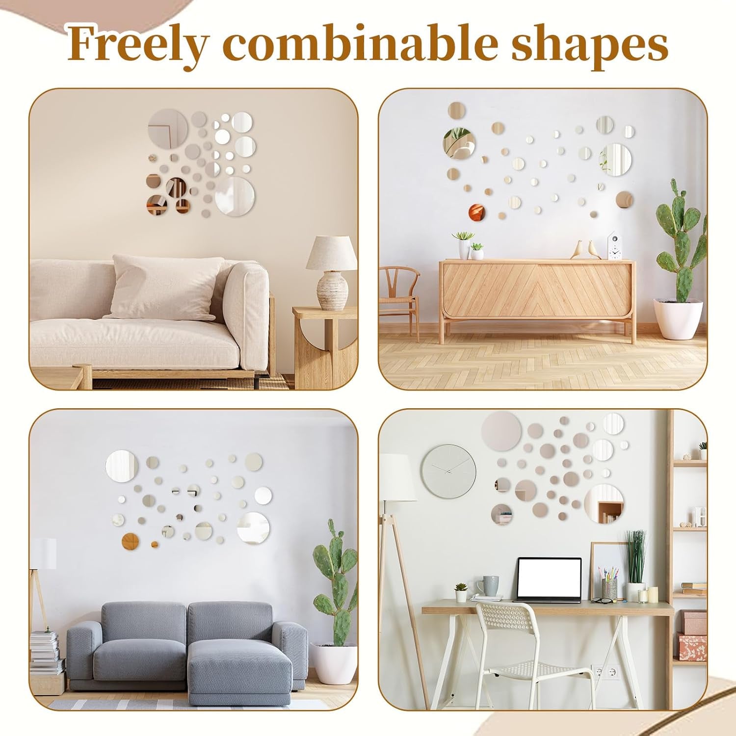 30Pcs Small Mirror round Adhesive Circle Mirrors for Wall Decor 6" 3" 2" 1" Peel and Stick Acrylic Stick on Circular Mirrors Tiles for Wall Mirror Stickers for Bathroom Living Room Bedroom, 4 Sizes