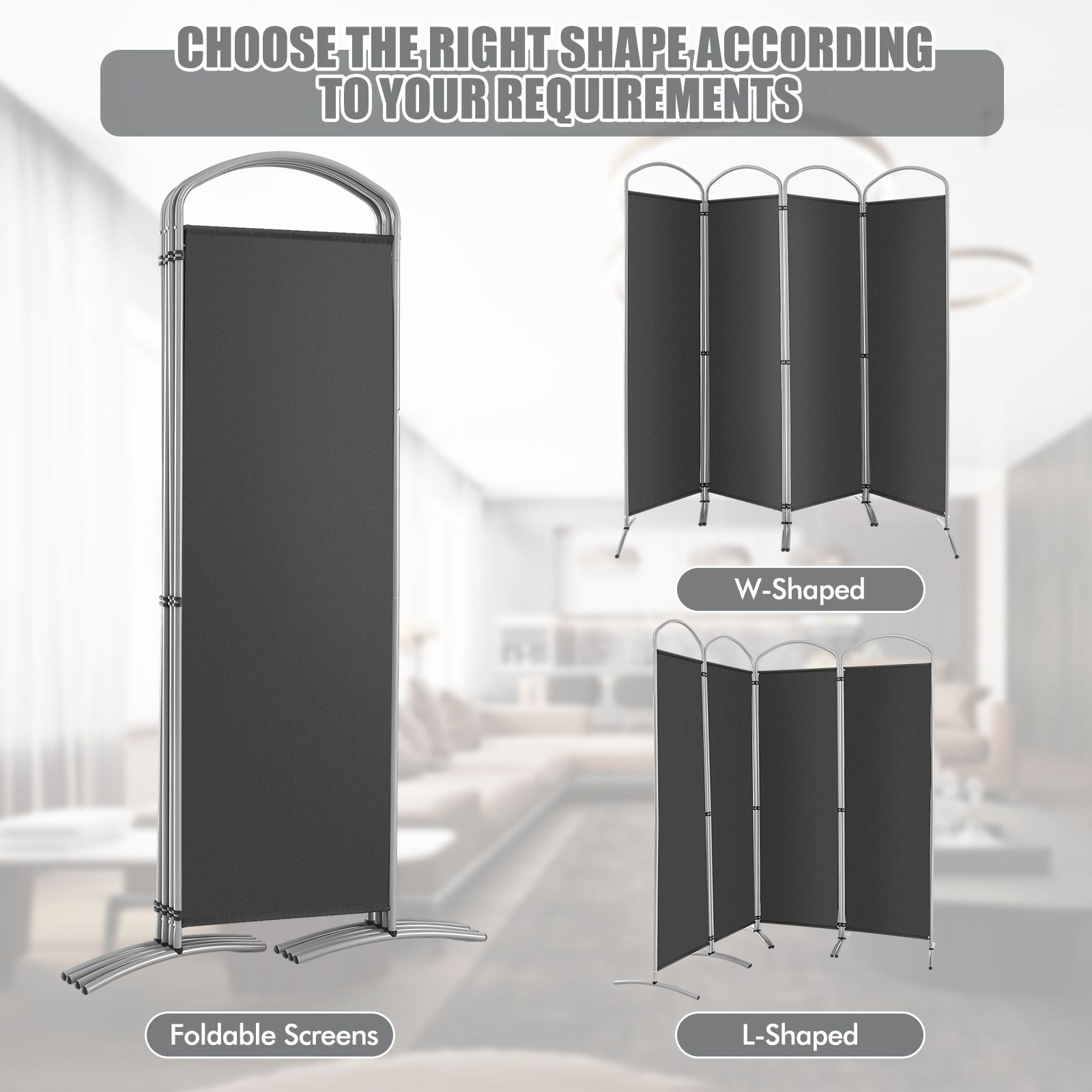 4 Panel Freestanding Folding Room Divider for Living Room Office