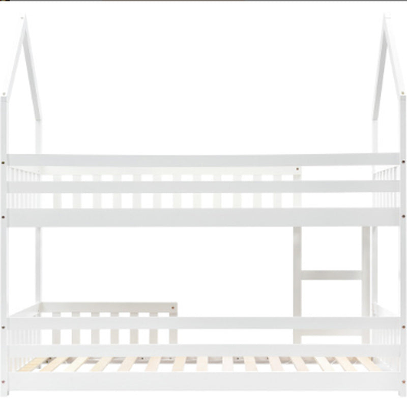 Bunk Bed, Twin Sleeper Bed with Ladder, Solid Wood Frame 3FT Single Bed, Gaming Bed, Castle-Shaped Bed 90 X 190 Cm Children'S Bed Room Furniture, Wooden Bed Frame for Kids Children White
