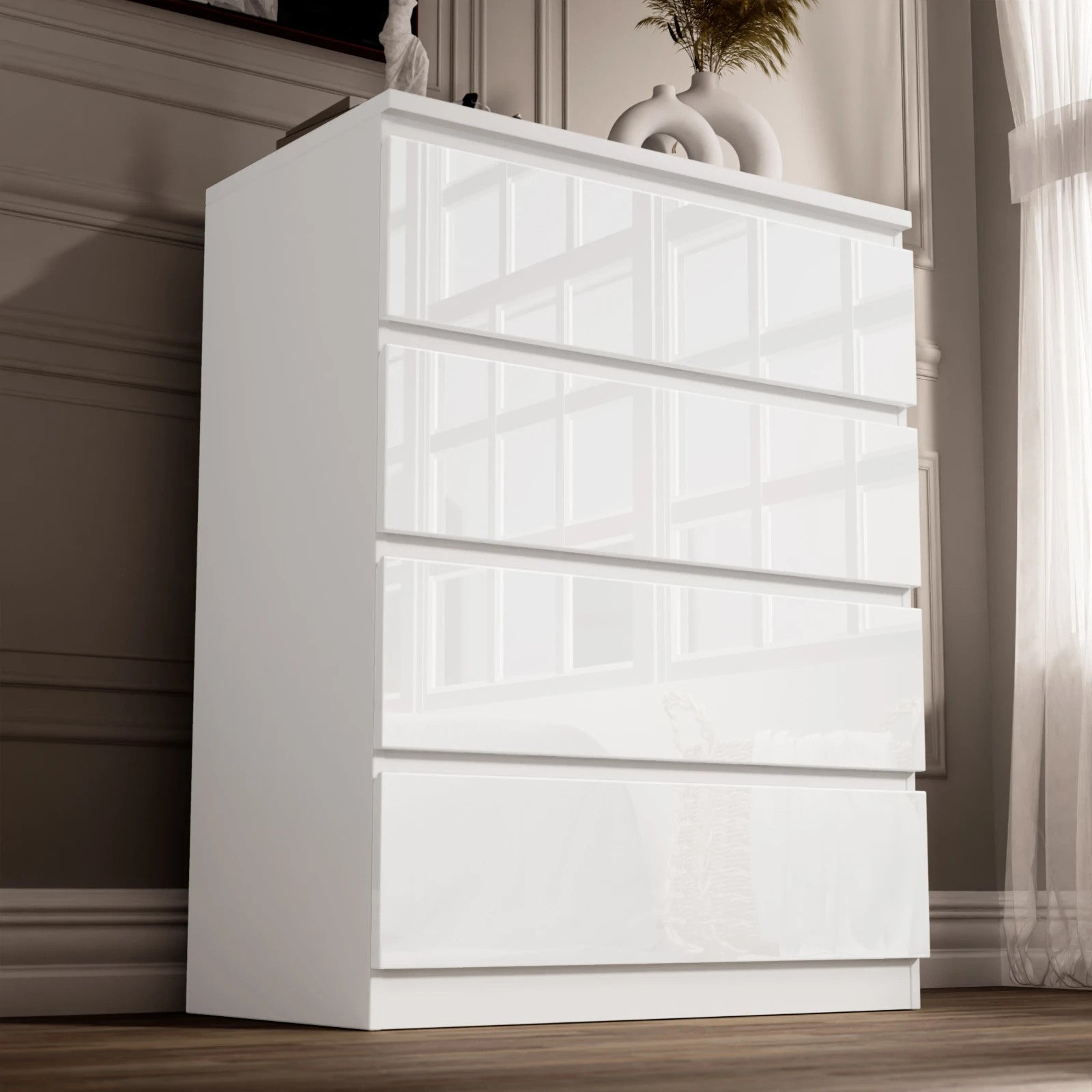 High Gloss Chest of Drawers Bedside Cabinet Tall Wide Storage Bedroom Furniture