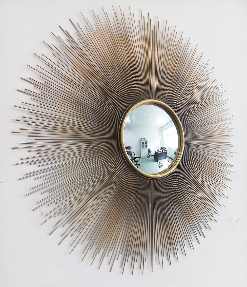 90Cm Industrial round Wall Mirror Metal Frame Vanity Gold Black Modern Decor UK